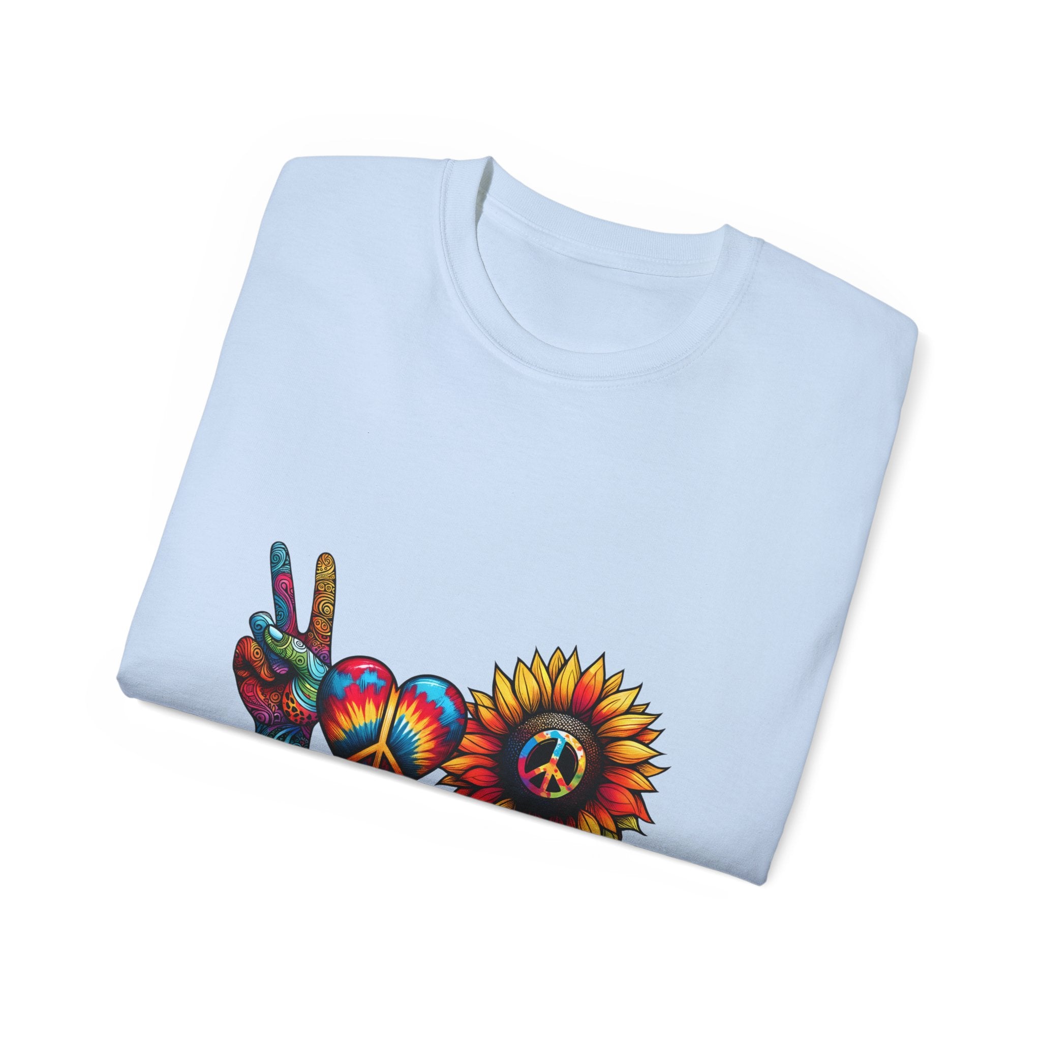 Hippie t-shirt, peace" and "love t-shirt