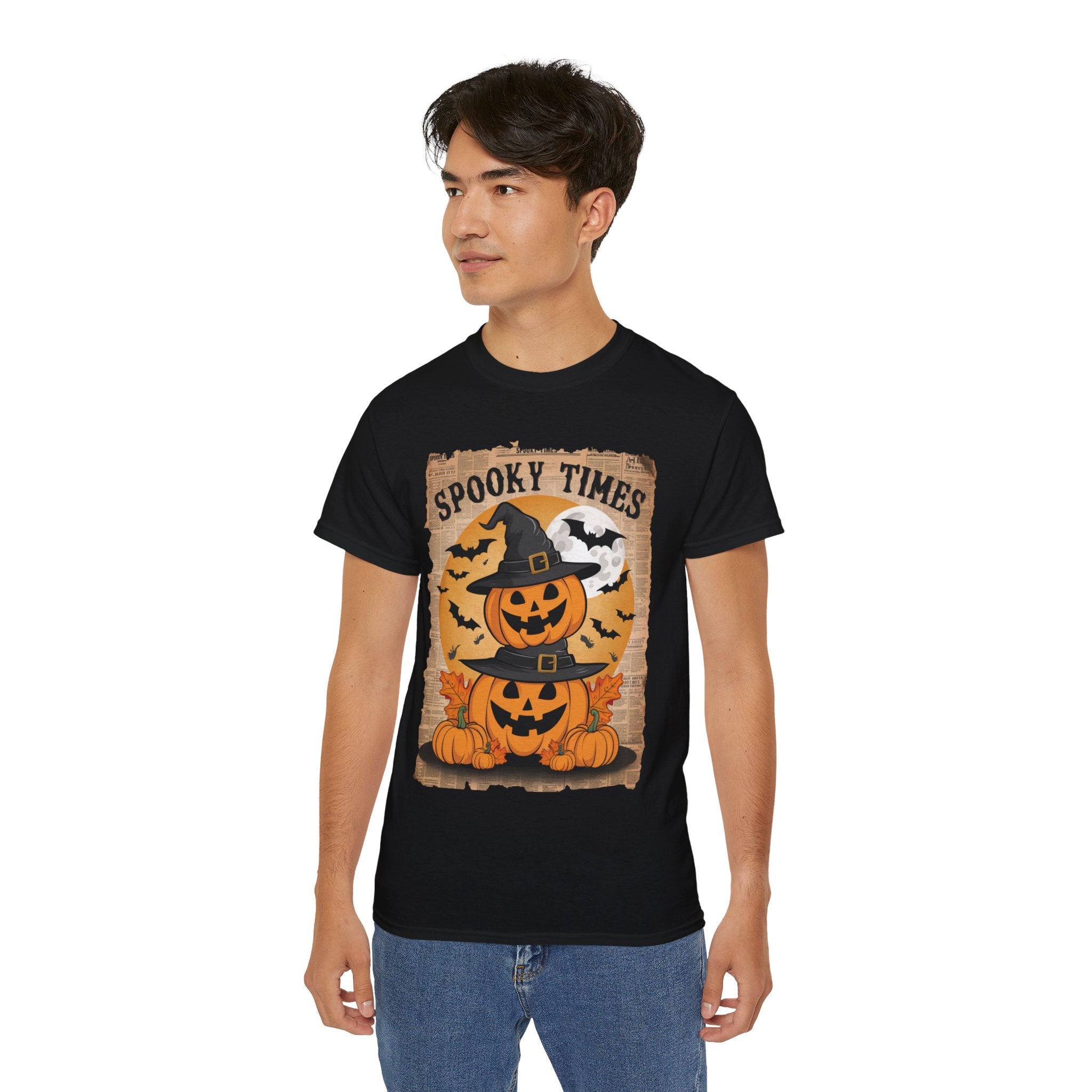 Spooky Times Pumpkin T-Shirt – Halloween Jack-o'-Lantern Witch Hat Design