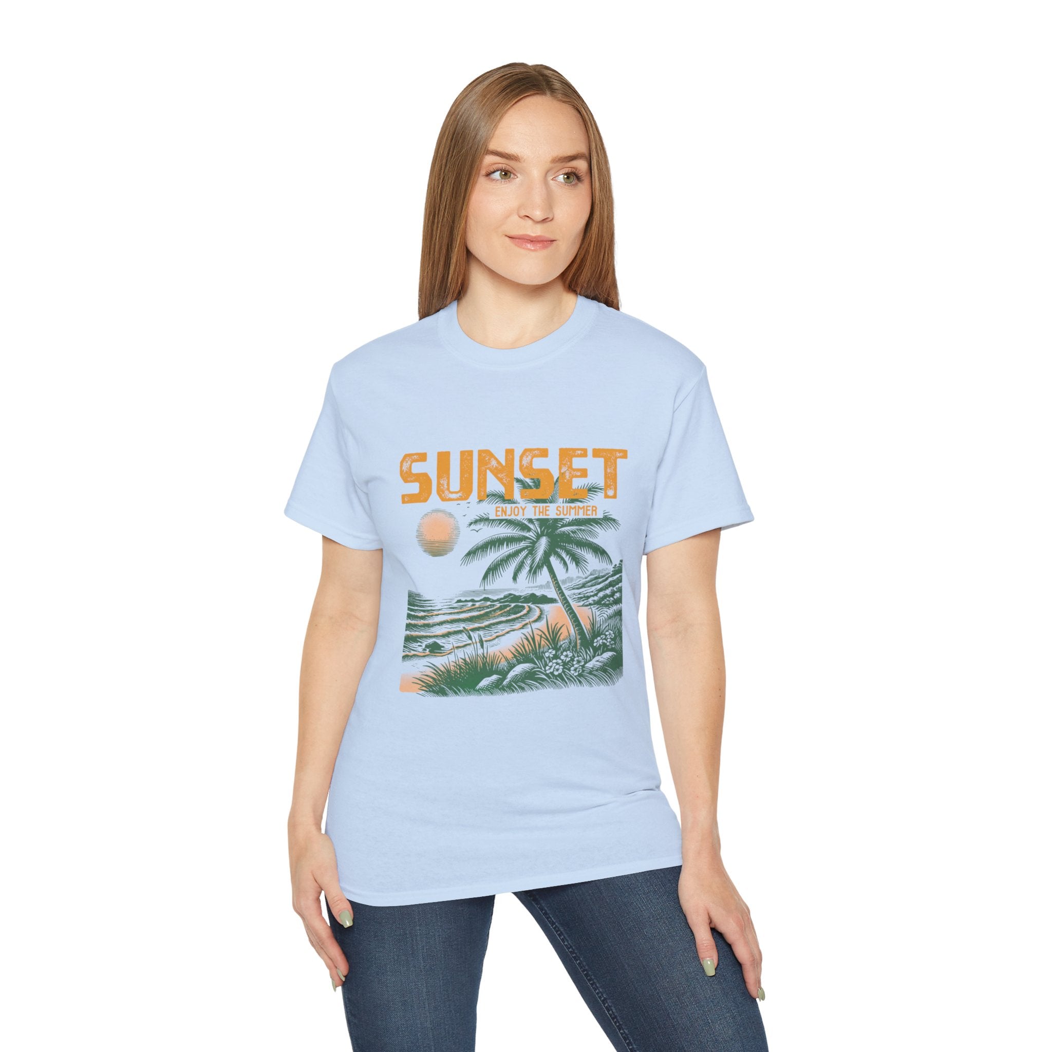 Plage d'été vintage : T-shirt coucher de soleil