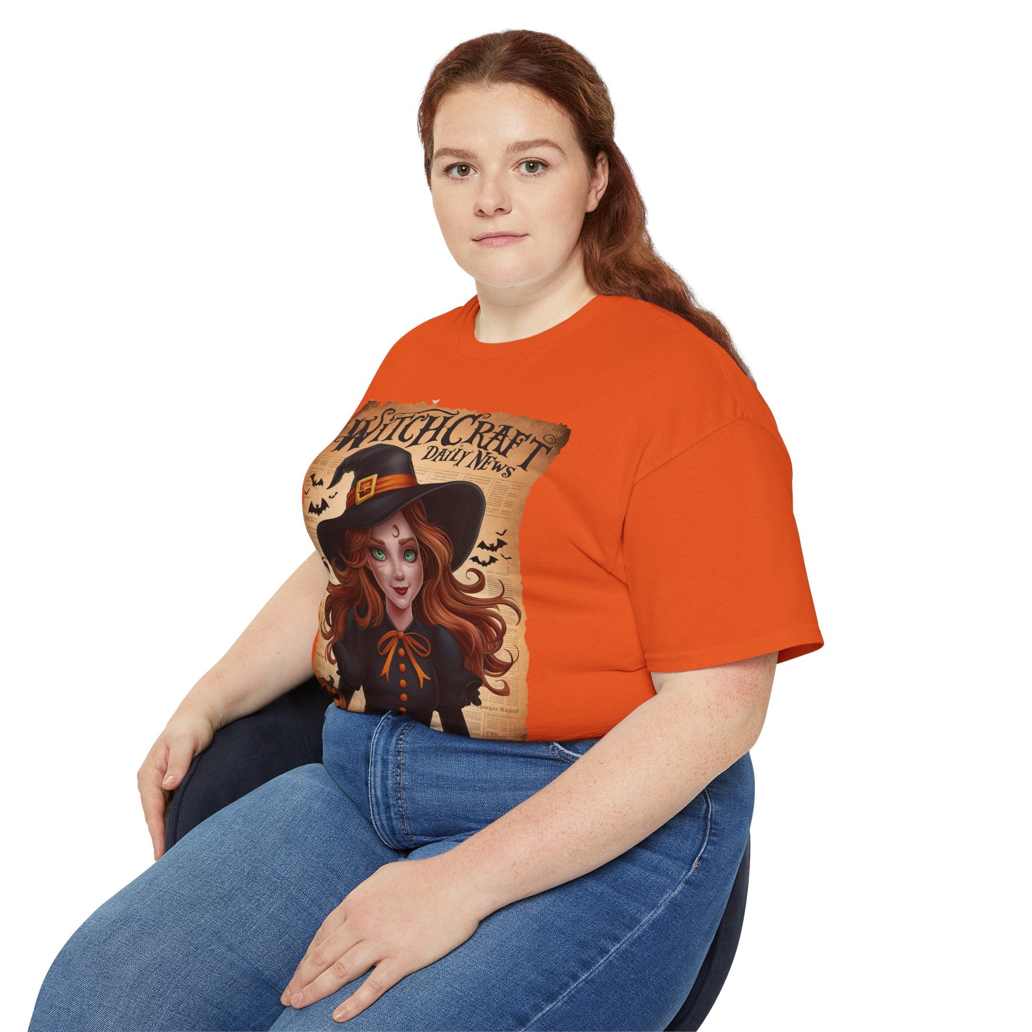 Witchcraft Daily News T-Shirt – Halloween Witch with Pumpkin Design