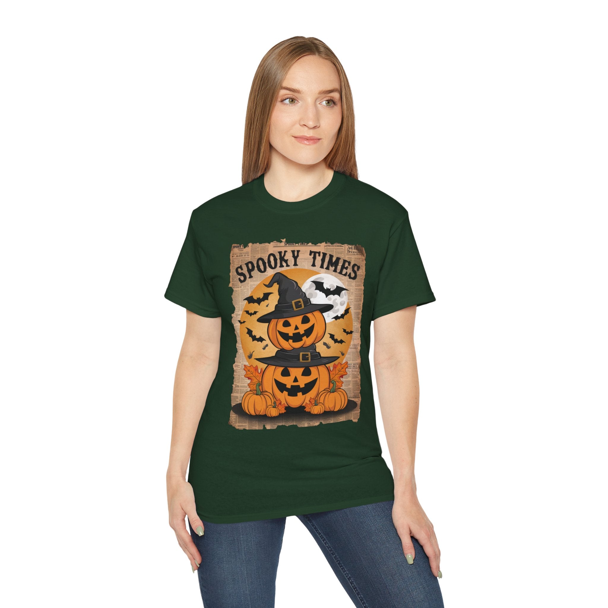 Spooky Times Pumpkin T-Shirt – Halloween Jack-o'-Lantern Witch Hat Design