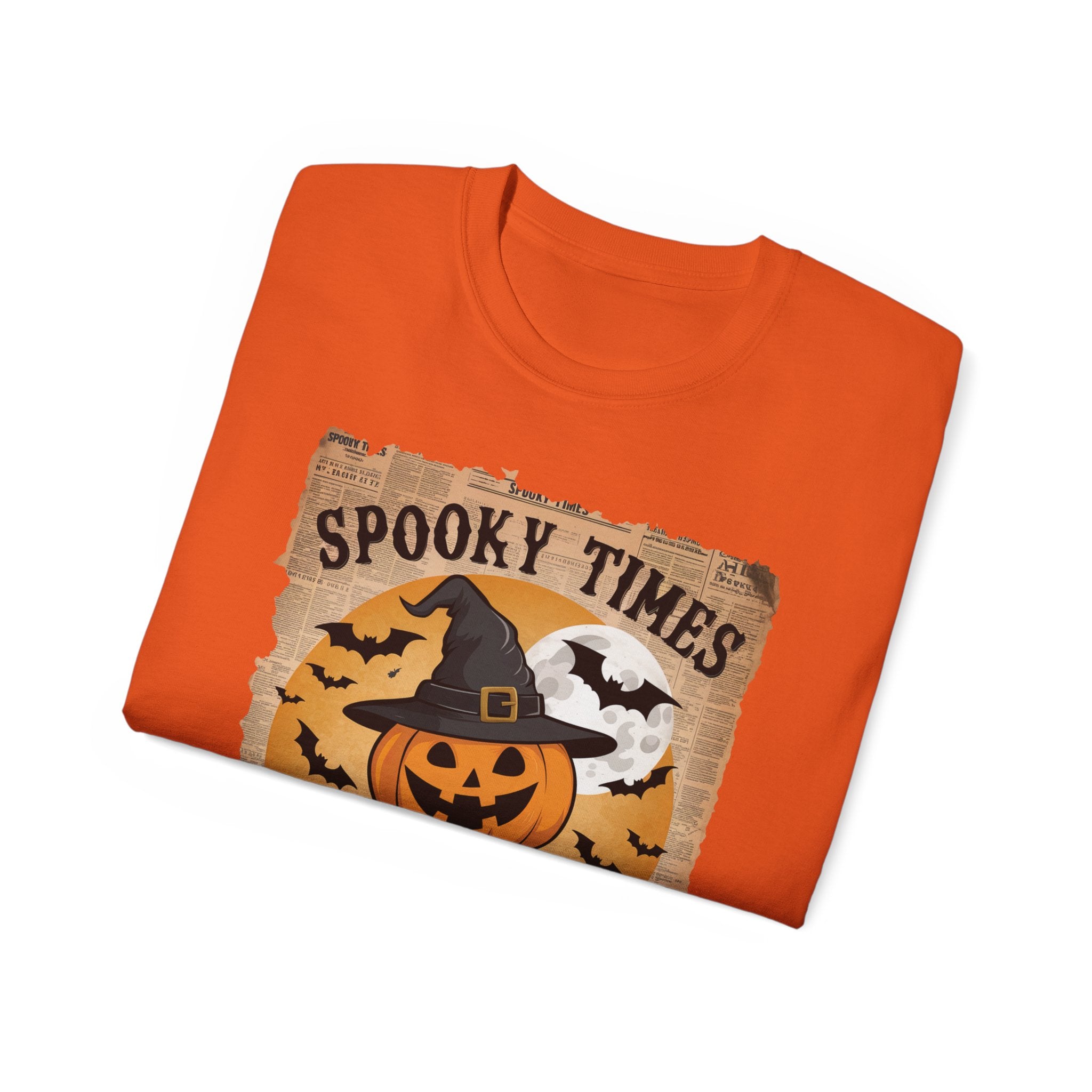 Spooky Times Pumpkin T-Shirt – Halloween Jack-o'-Lantern Witch Hat Design