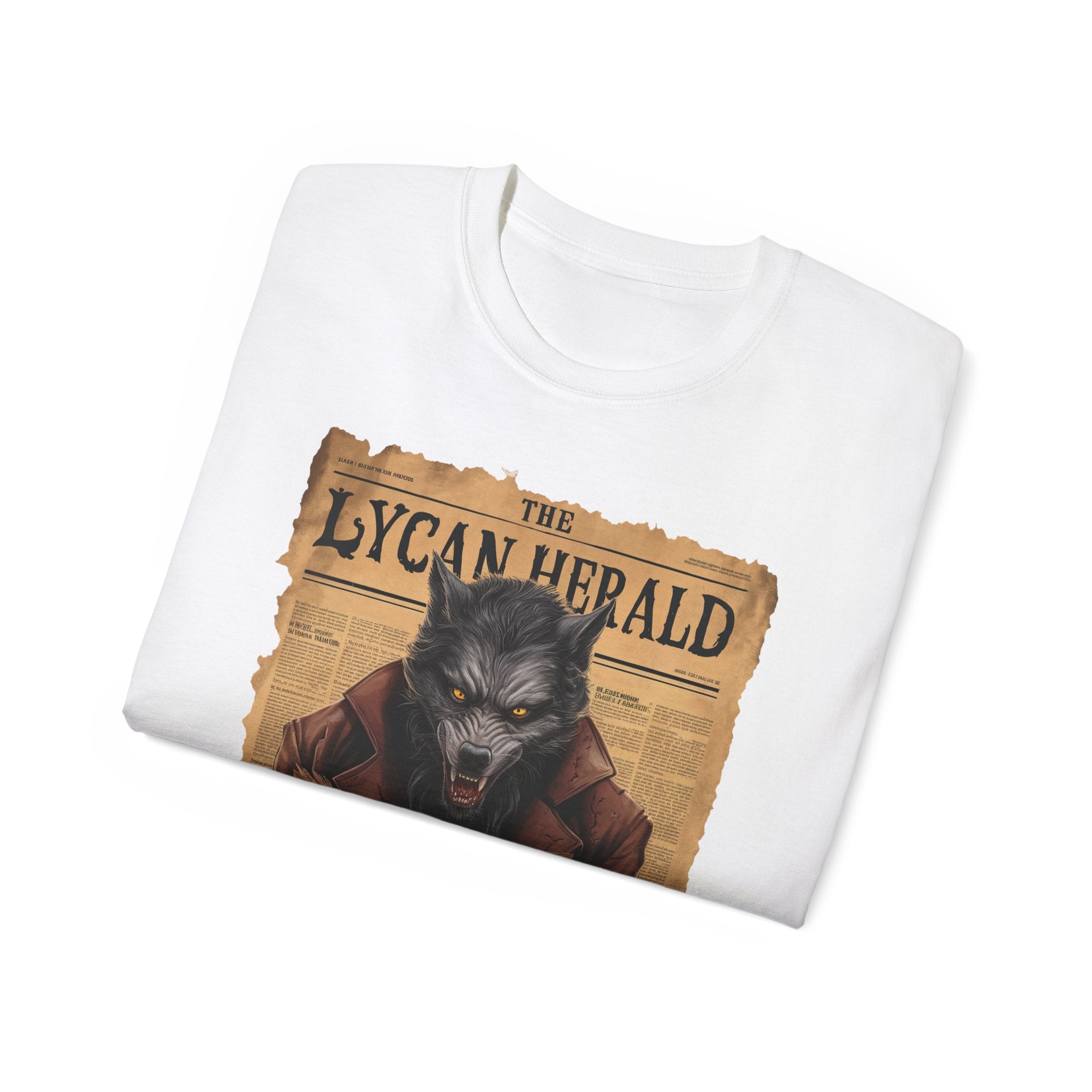 The Lycan Herald Werewolf T-Shirt – Halloween Werewolf Newspaper Design