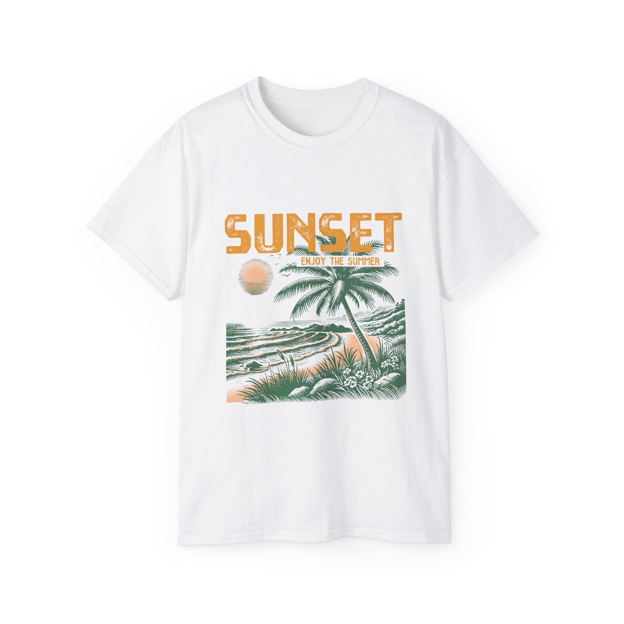 Plage d'été vintage : T-shirt coucher de soleil