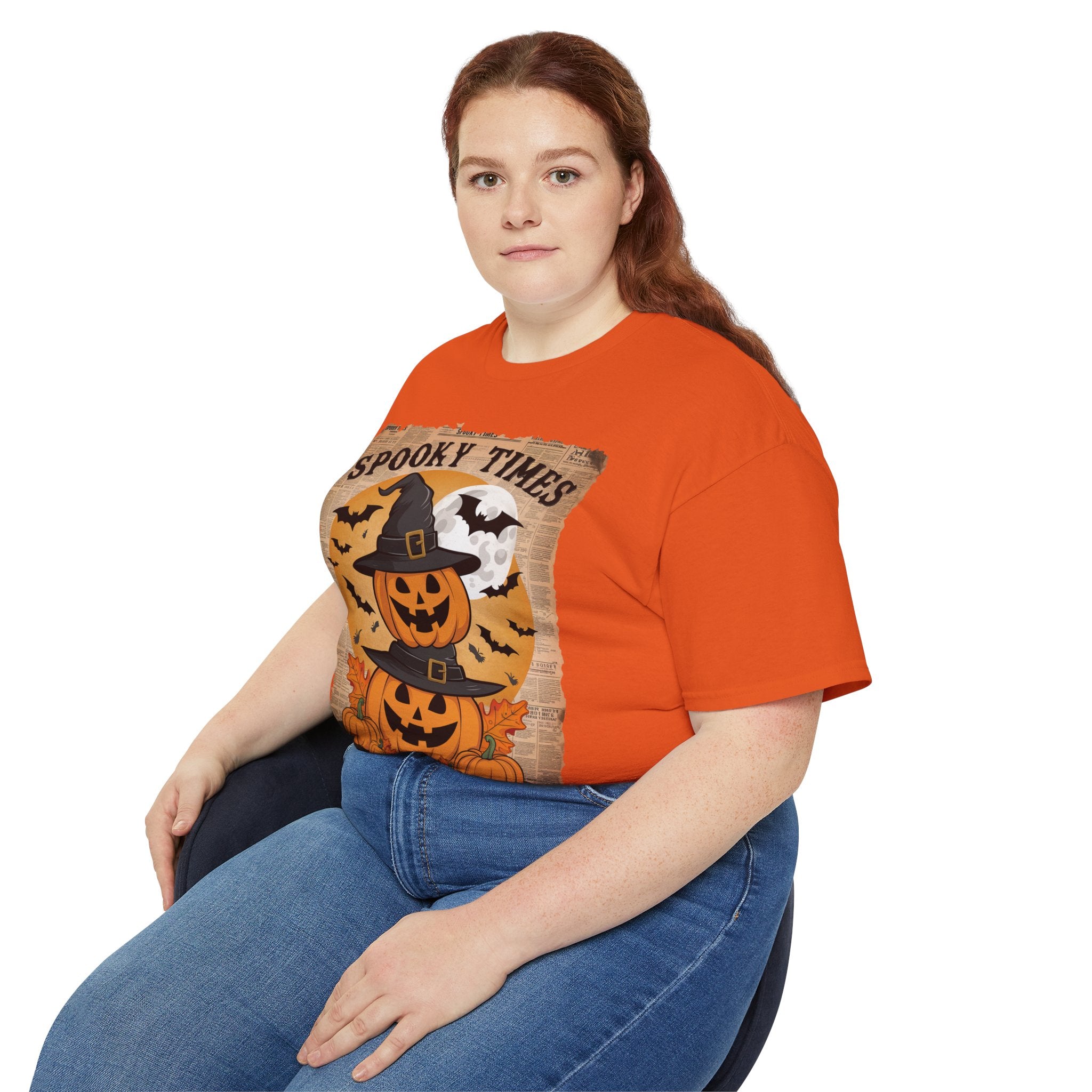 Spooky Times Pumpkin T-Shirt – Halloween Jack-o'-Lantern Witch Hat Design