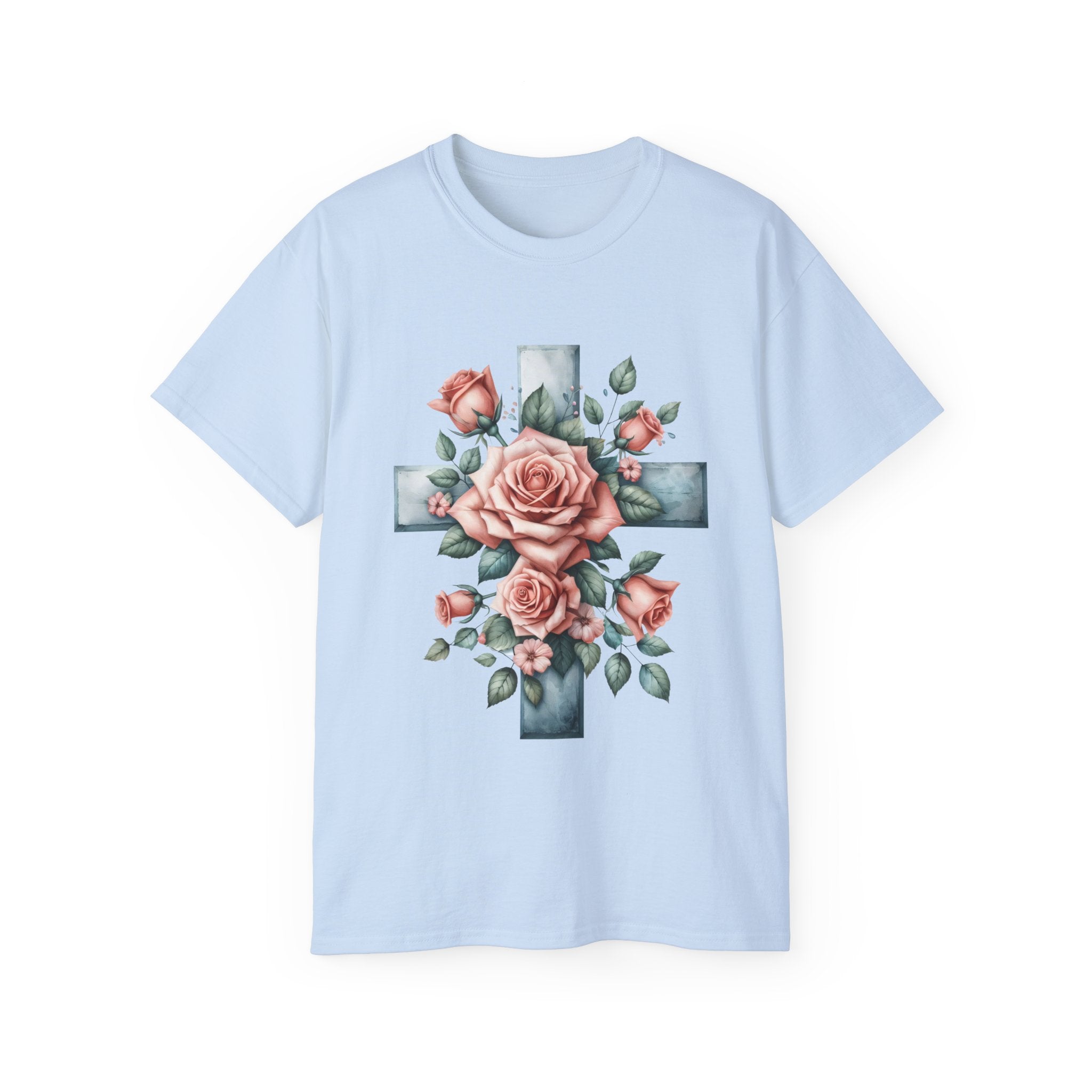 T-shirt cristiana, t-shirt con croce floreale