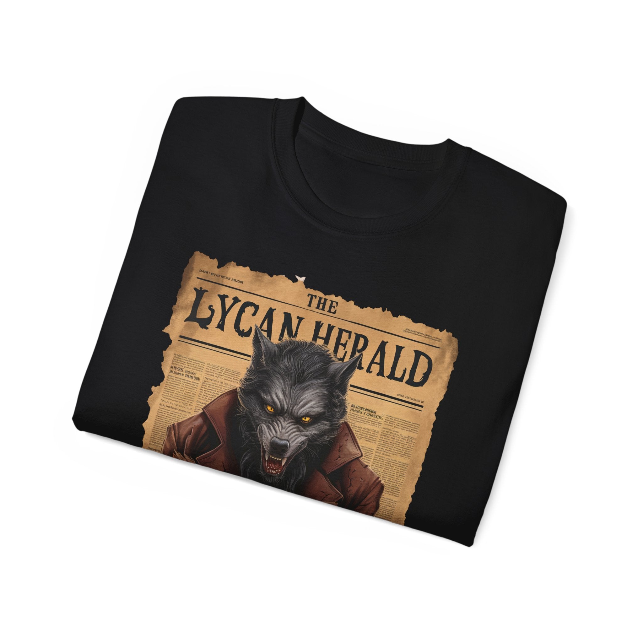 The Lycan Herald Werewolf T-Shirt – Halloween Werewolf Newspaper Design