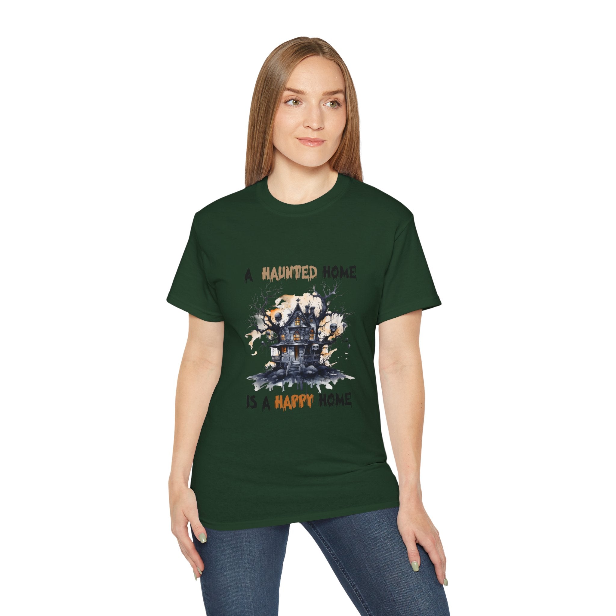 A Haunted Home Is a Happy Home T-Shirt – Spooky Haunted House Design