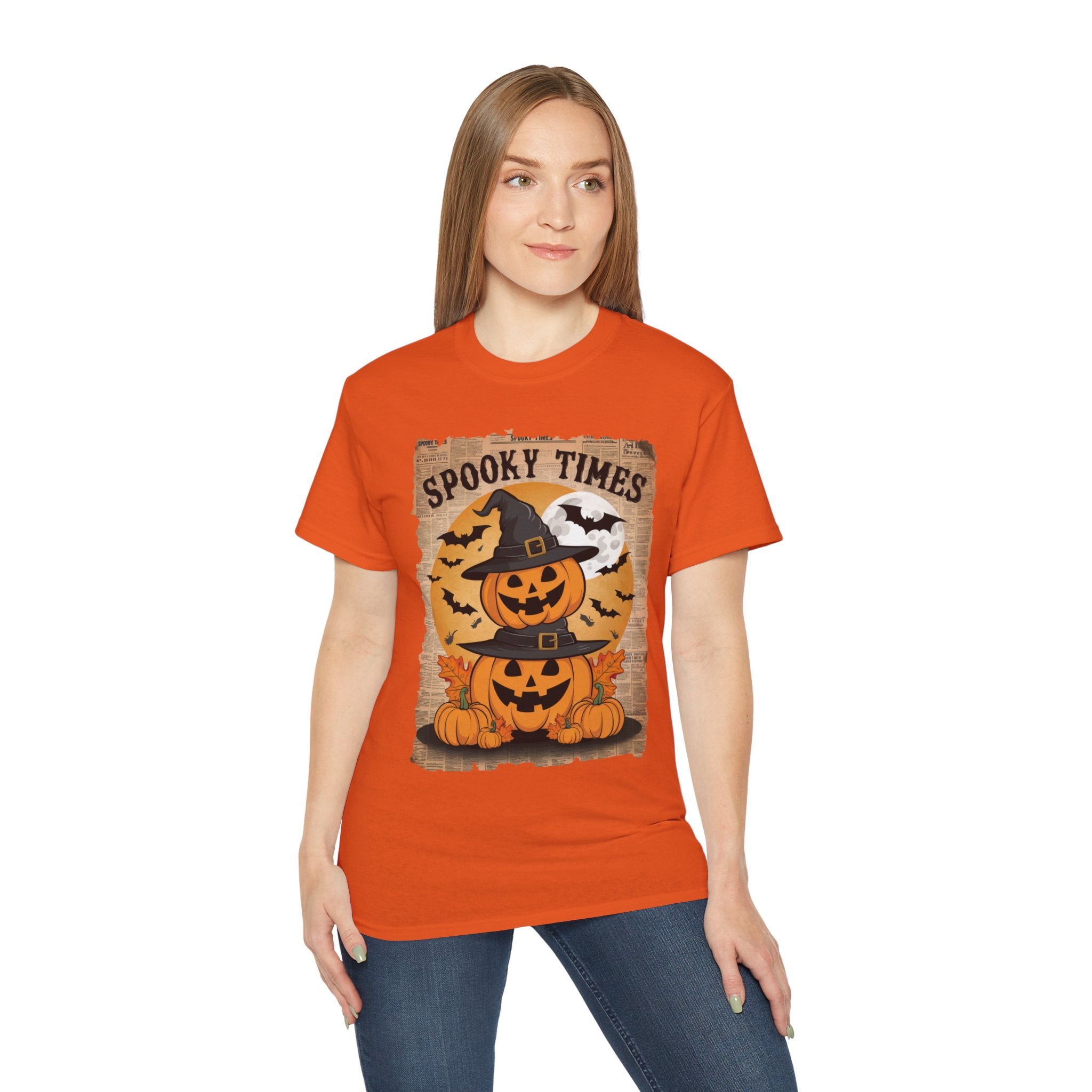 Spooky Times Pumpkin T-Shirt – Halloween Jack-o'-Lantern Witch Hat Design