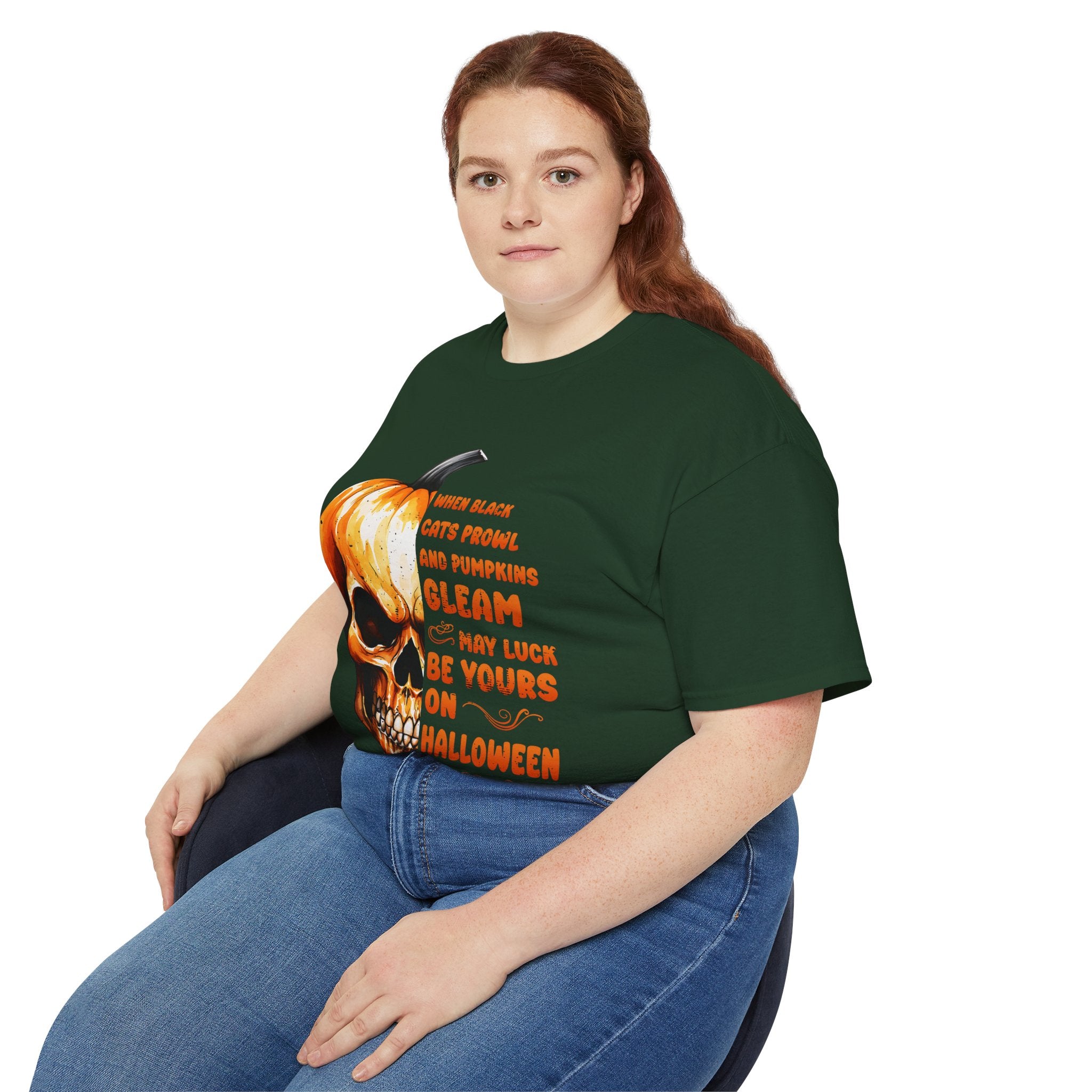 Pumpkin Skull Halloween T-Shirt – Spooky Skull and Pumpkin Half Design