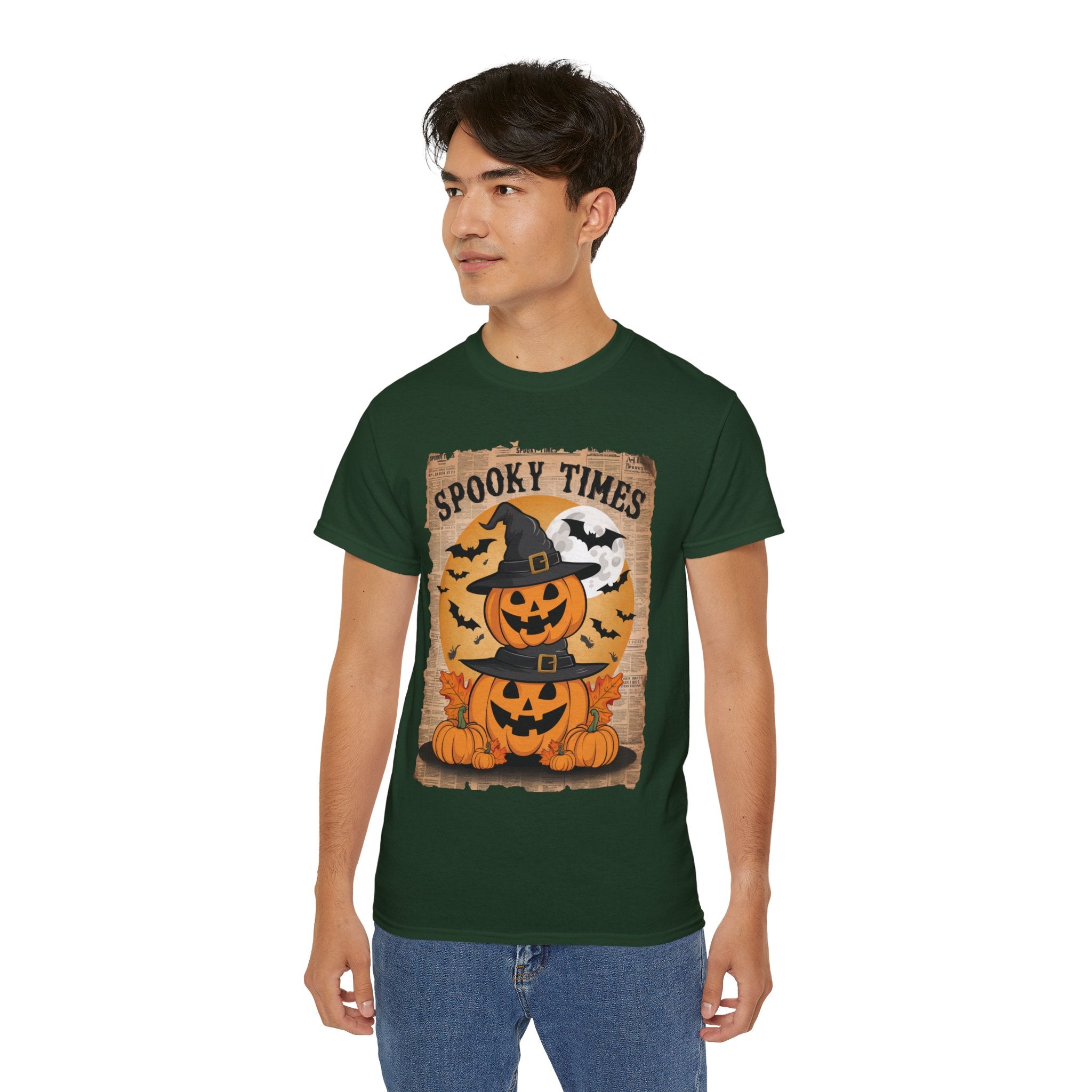 Spooky Times Pumpkin T-Shirt – Halloween Jack-o'-Lantern Witch Hat Design