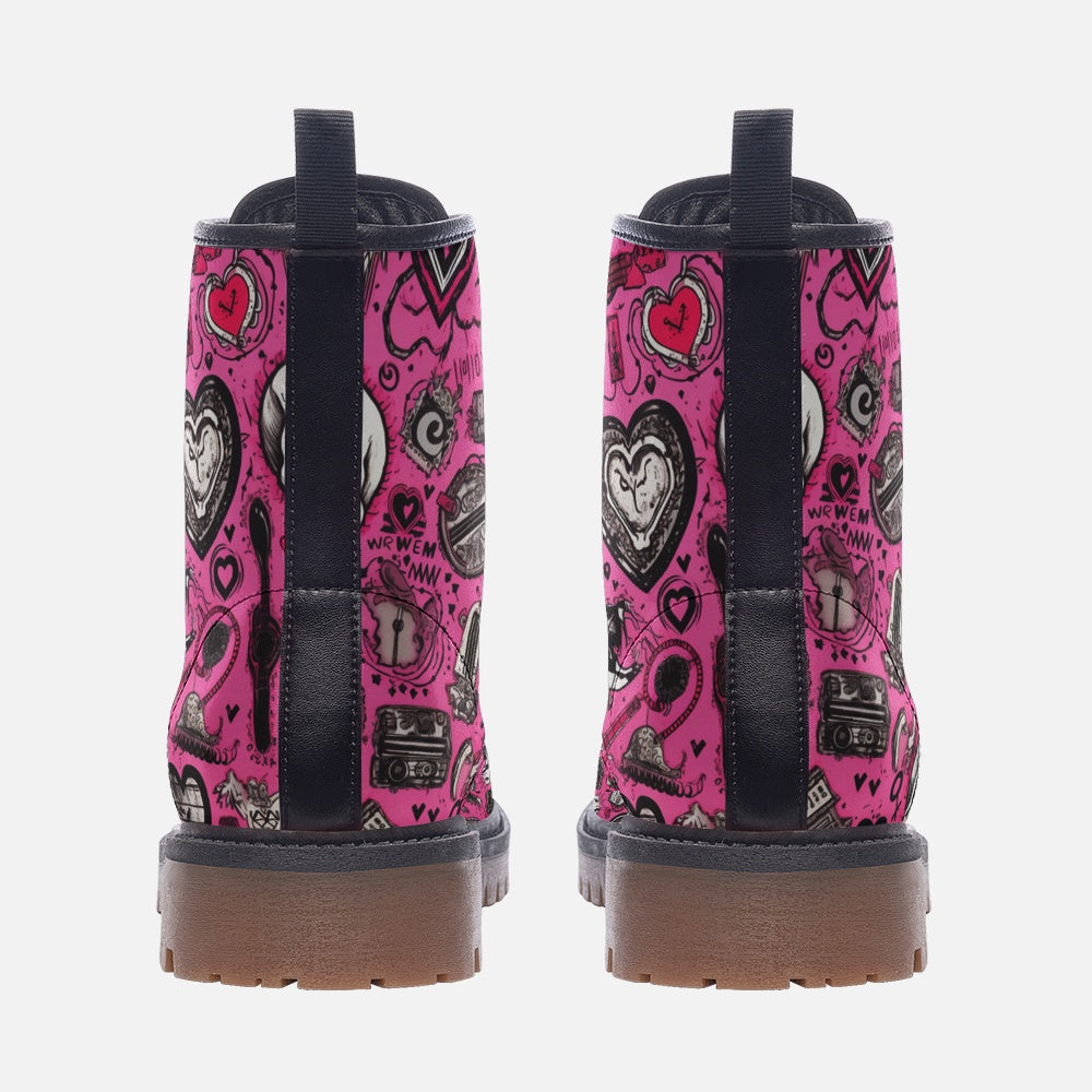 Edgy Pink Skull Vegan Combat Boots – Bold, Eco-Friendly Style