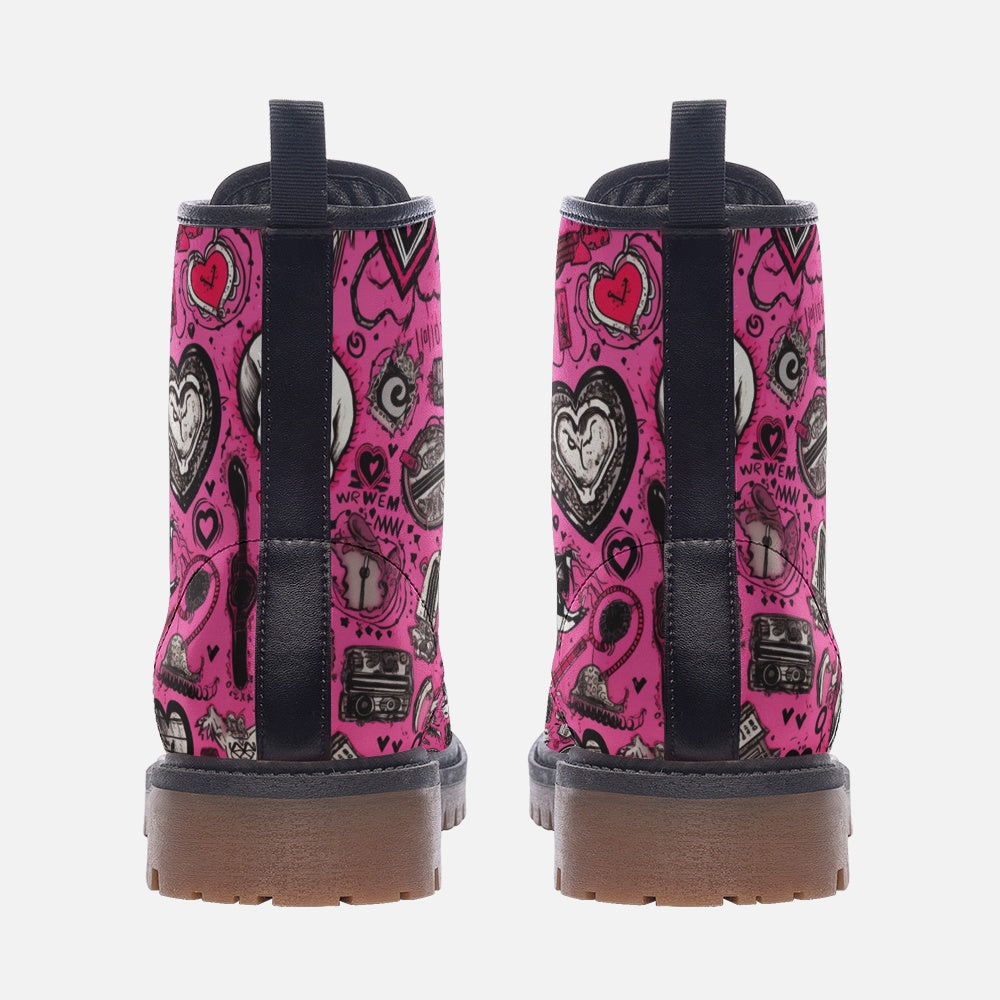 Edgy Pink Skull Vegan Combat Boots – Bold, Eco-Friendly Style