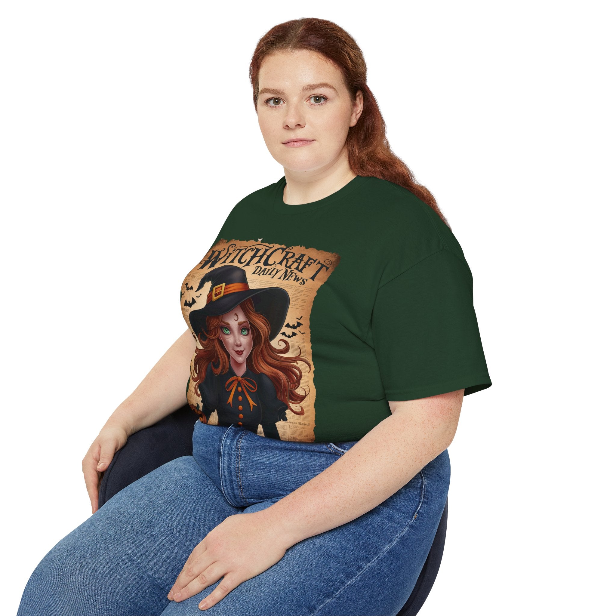 Witchcraft Daily News T-Shirt – Halloween Witch with Pumpkin Design