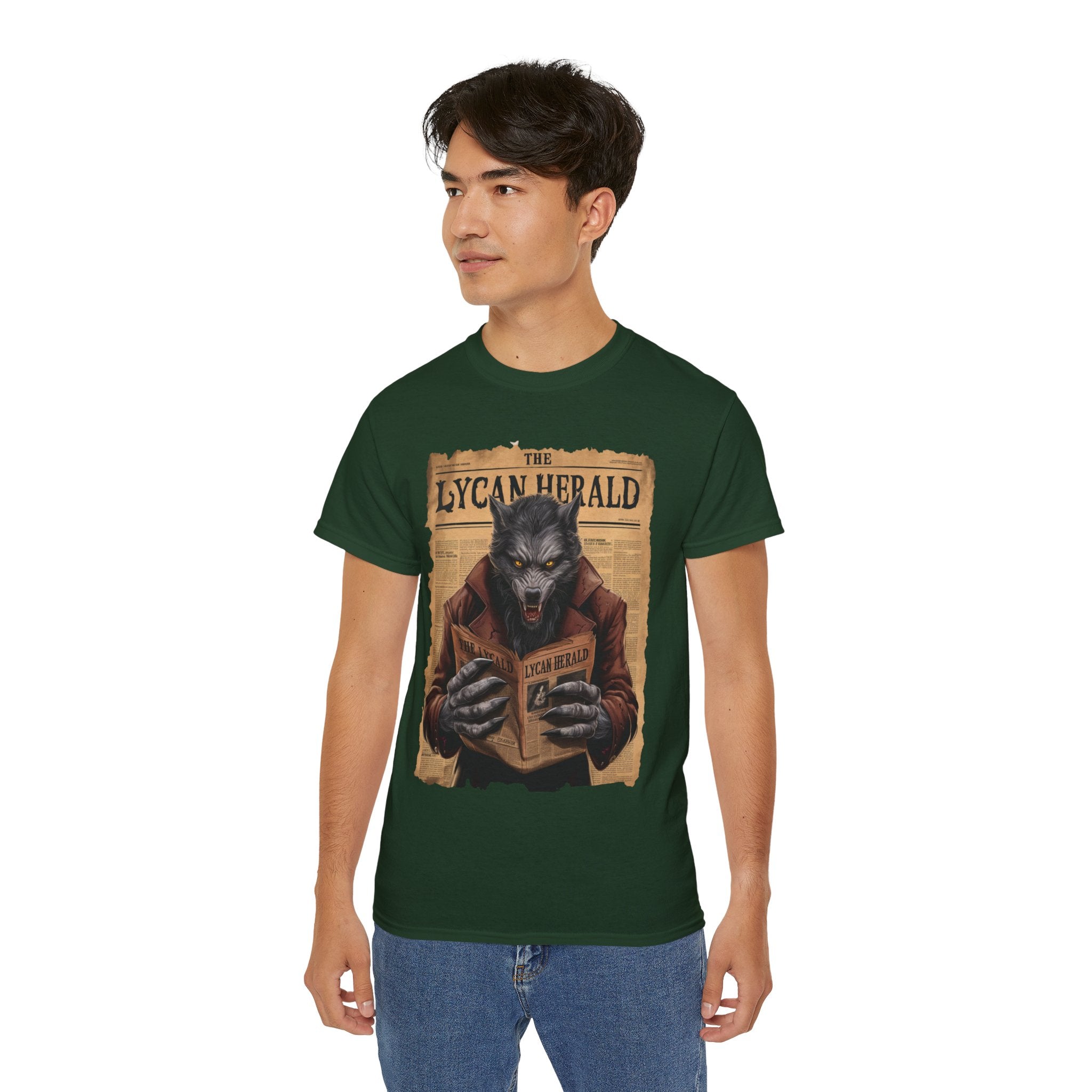 The Lycan Herald Werewolf T-Shirt – Halloween Werewolf Newspaper Design