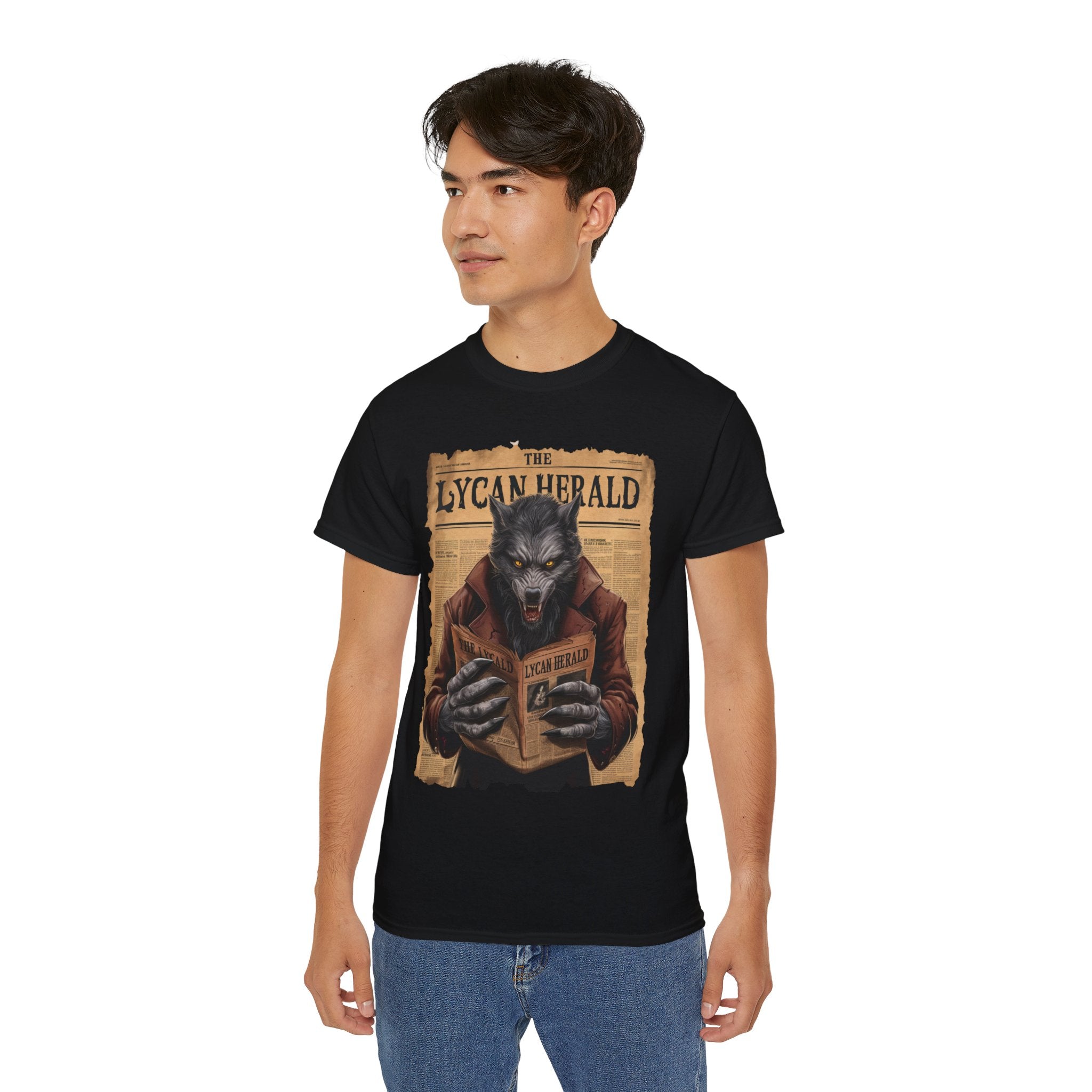 The Lycan Herald Werewolf T-Shirt – Halloween Werewolf Newspaper Design