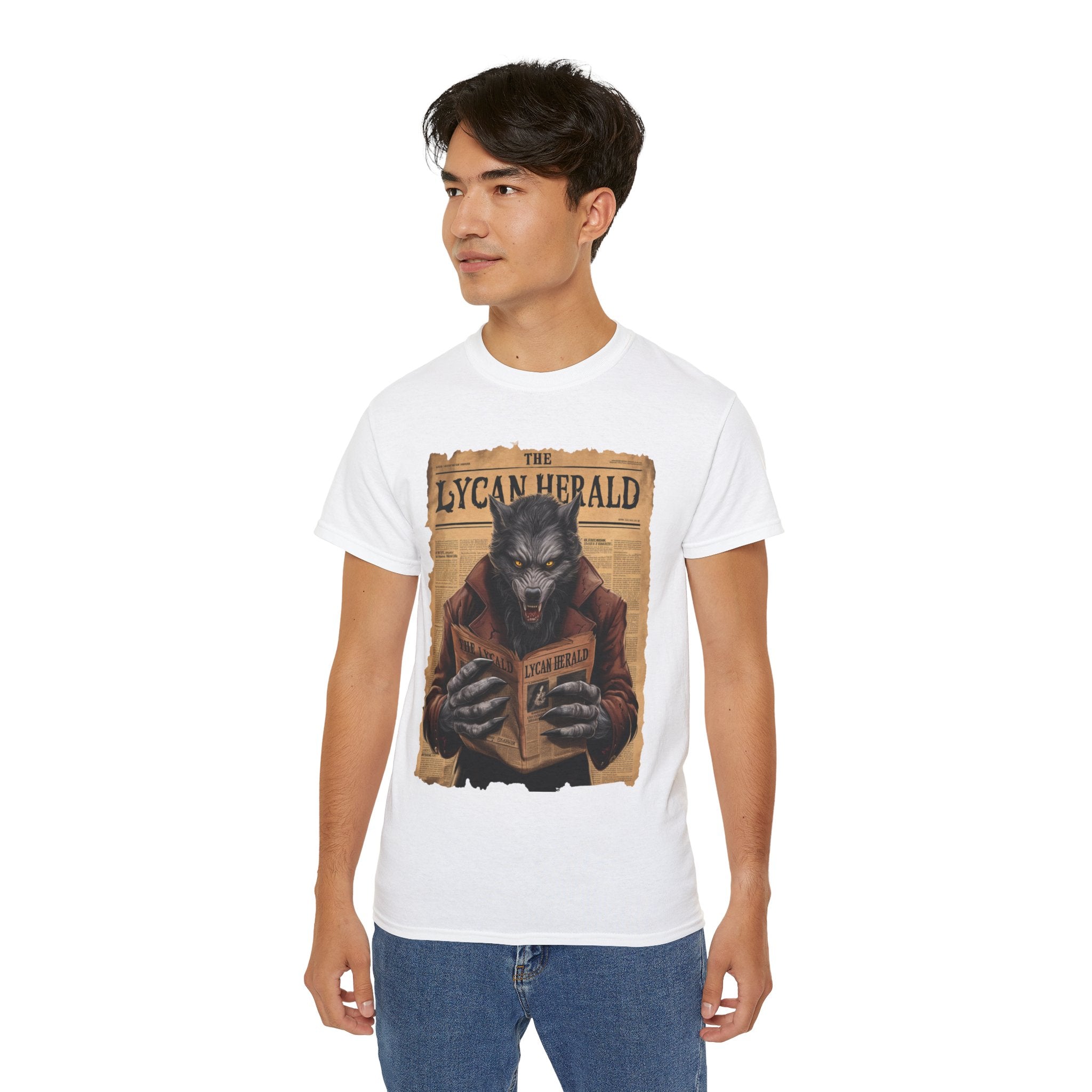 The Lycan Herald Werewolf T-Shirt – Halloween Werewolf Newspaper Design