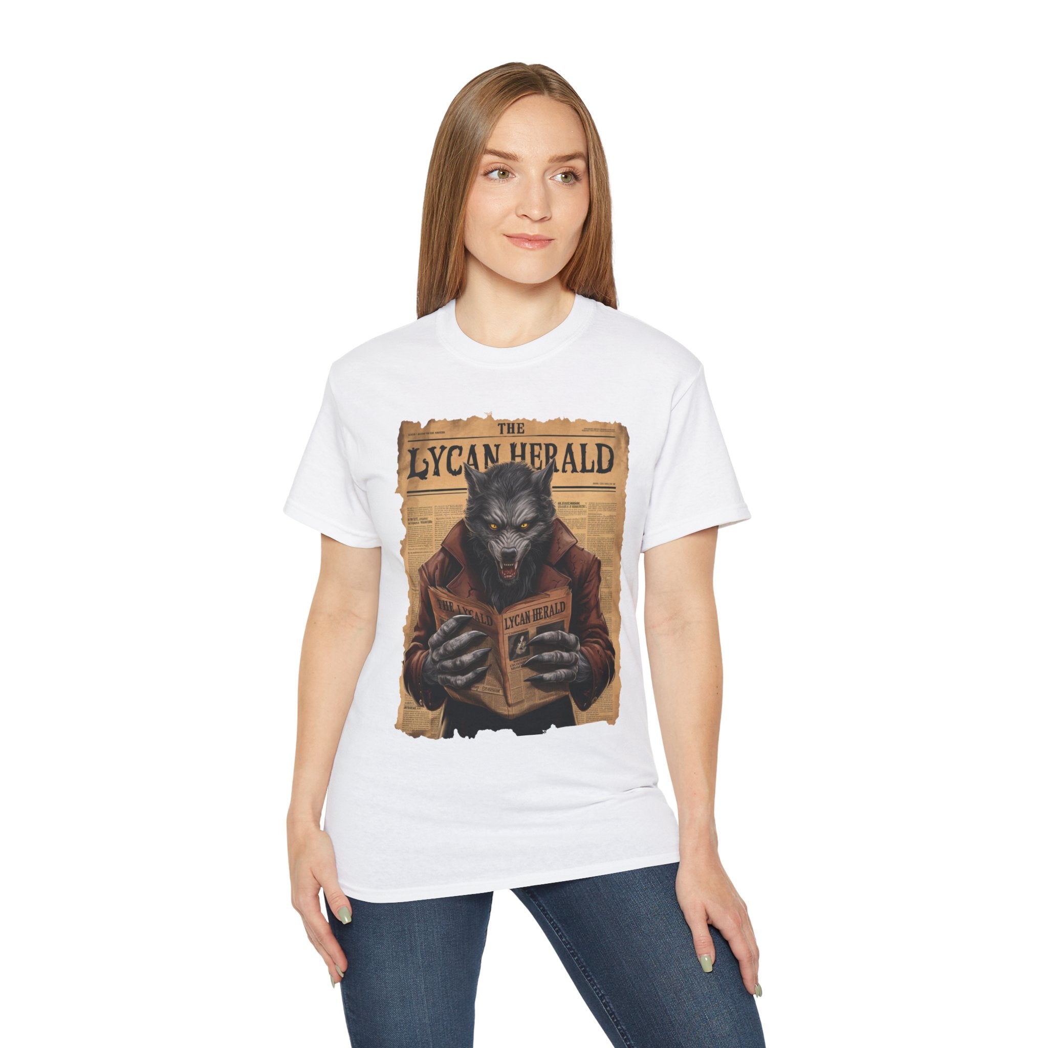 The Lycan Herald Werewolf T-Shirt – Halloween Werewolf Newspaper Design