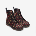 Vegan Combat Boots Red Rose Skull