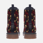 Vegan Combat Boots Red Rose Skull