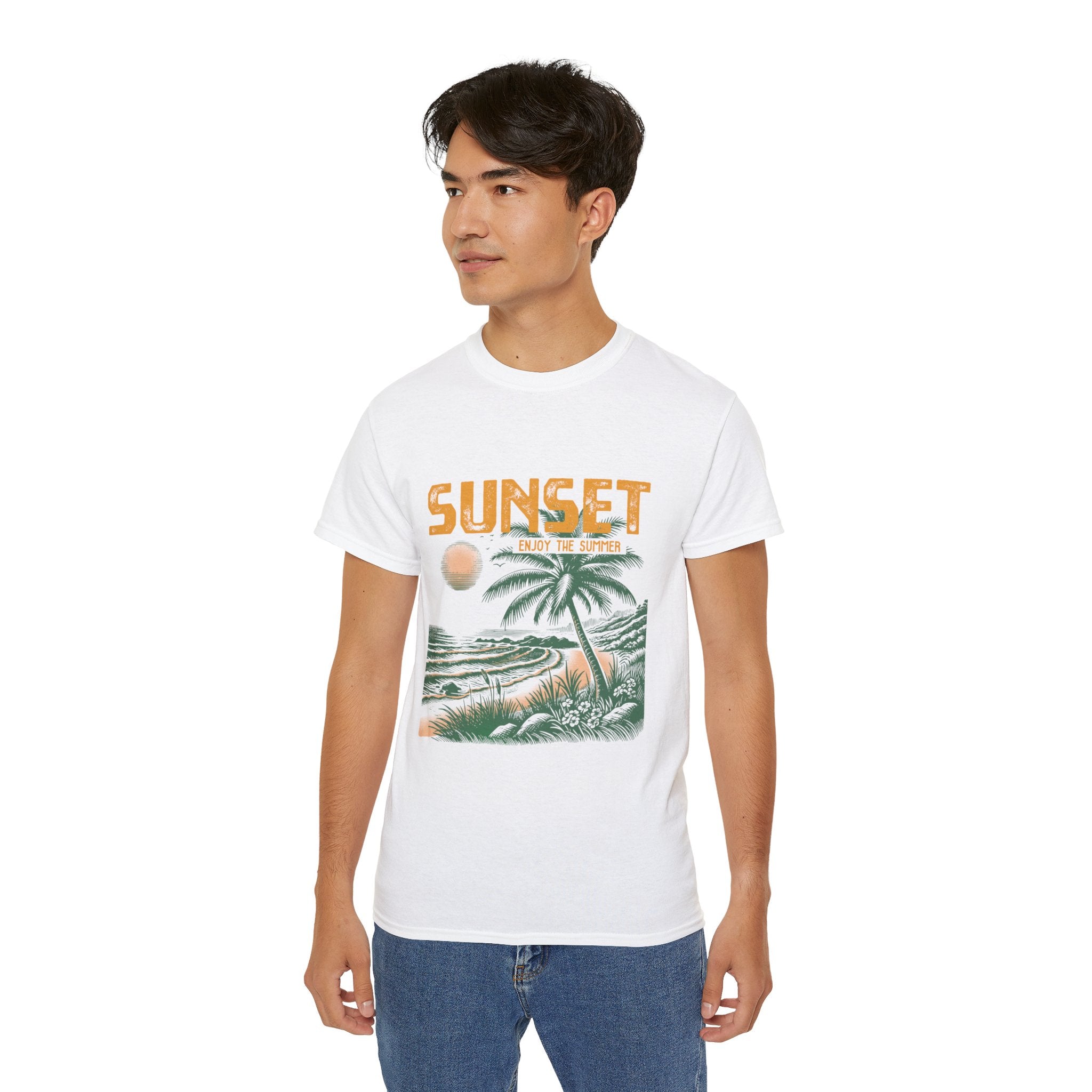 Plage d'été vintage : T-shirt coucher de soleil