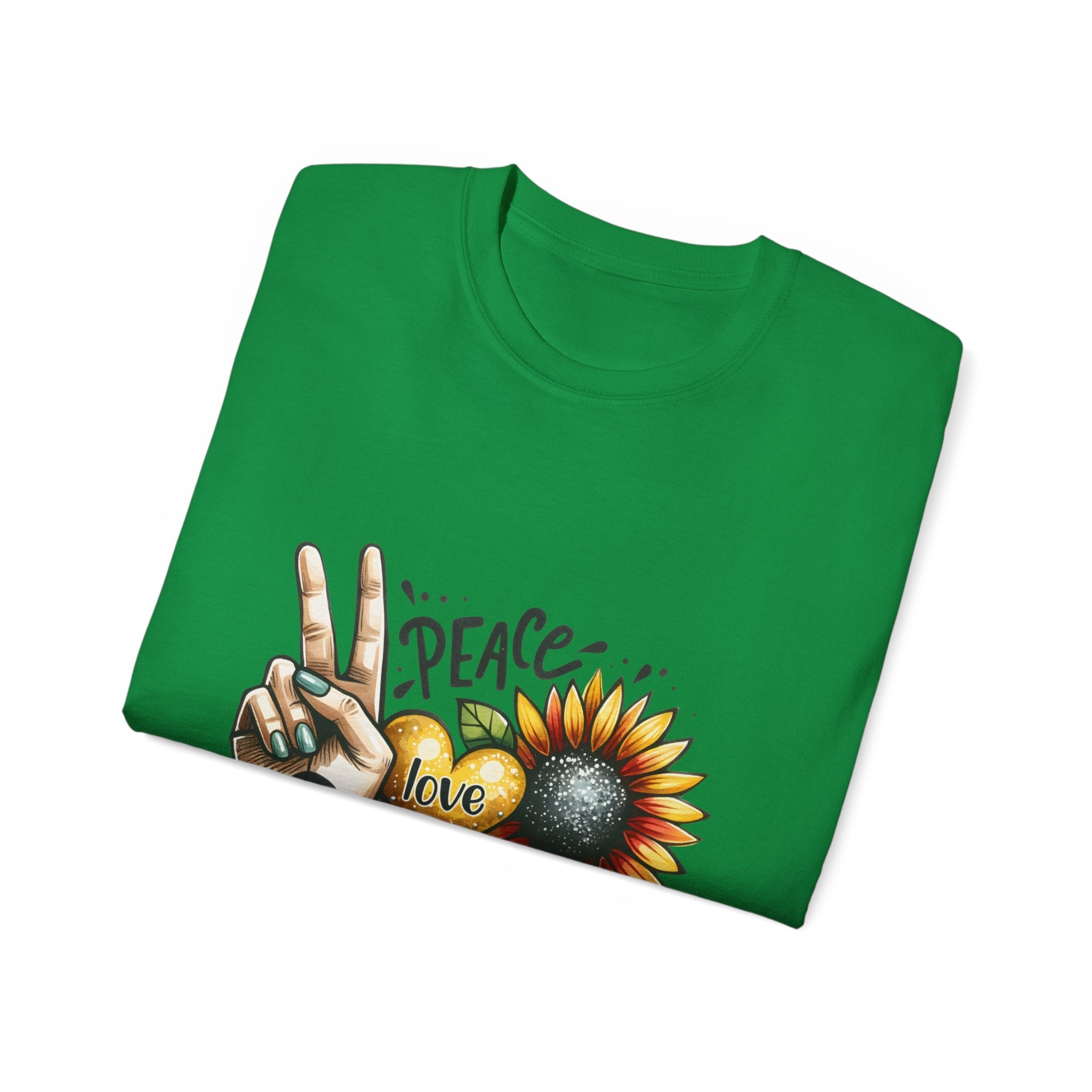 T-shirt girasole, t-shirt Peace Love Sunshine