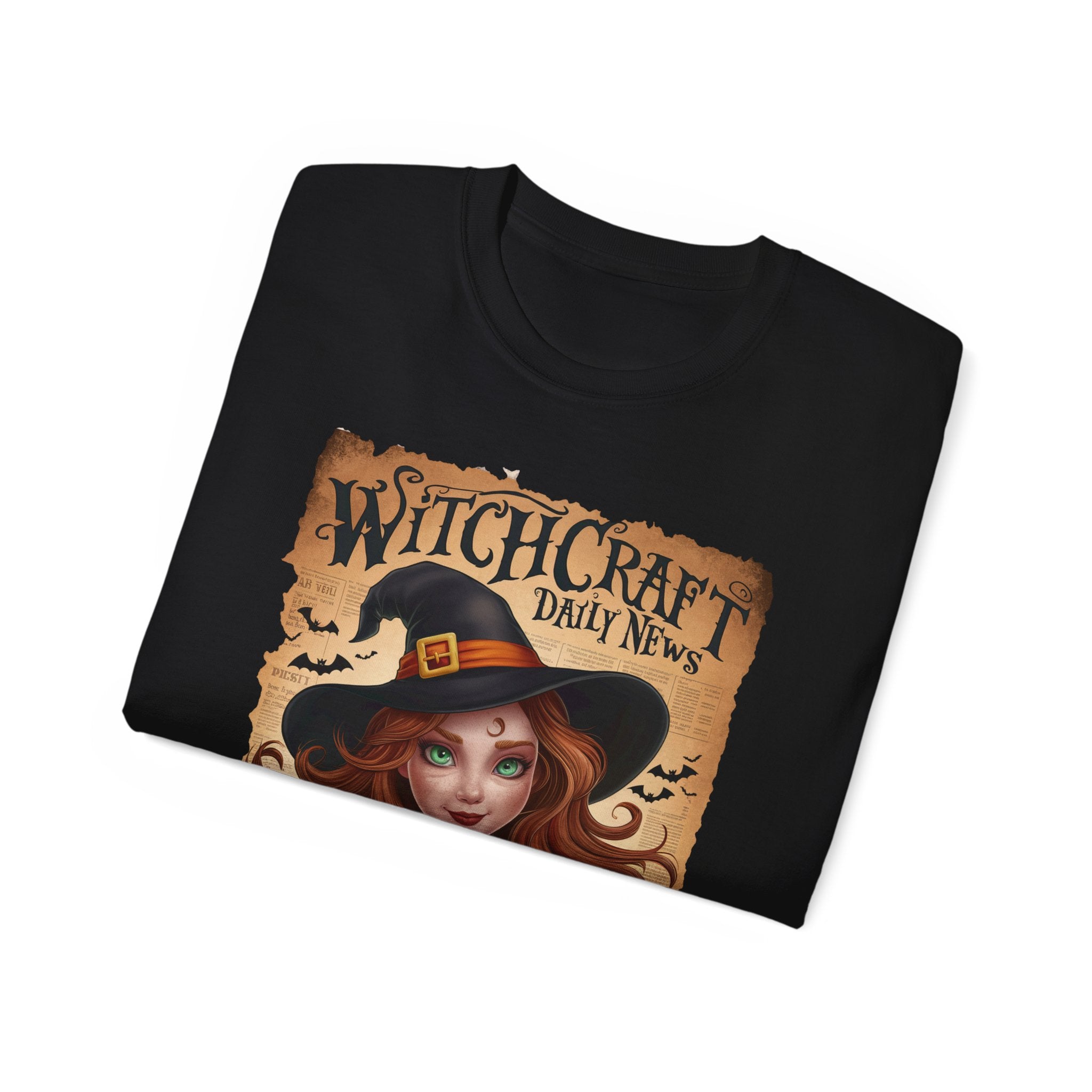 Witchcraft Daily News T-Shirt – Halloween Witch with Pumpkin Design