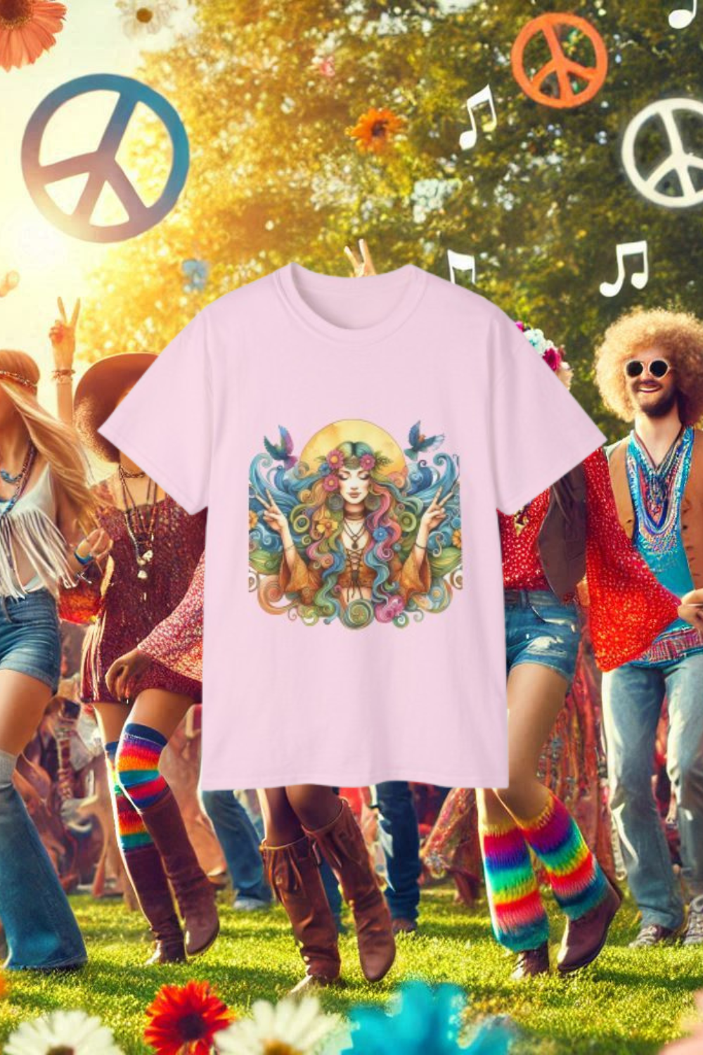 Unleash Your Inner Hippie: Bold Flower Power & Peace & Love T-Shirt - Unikiff