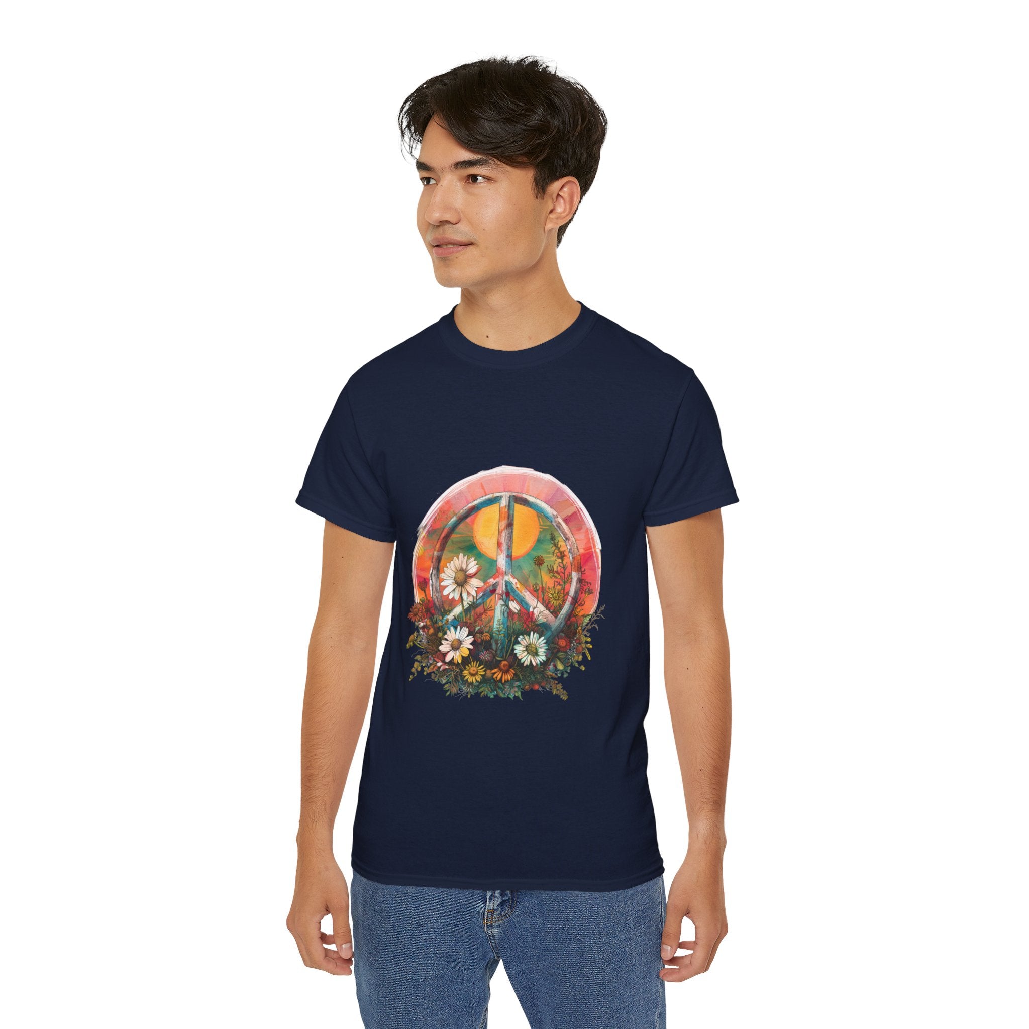 Hippie t-shirt, Symbol of Peace and Flowers T-shirt