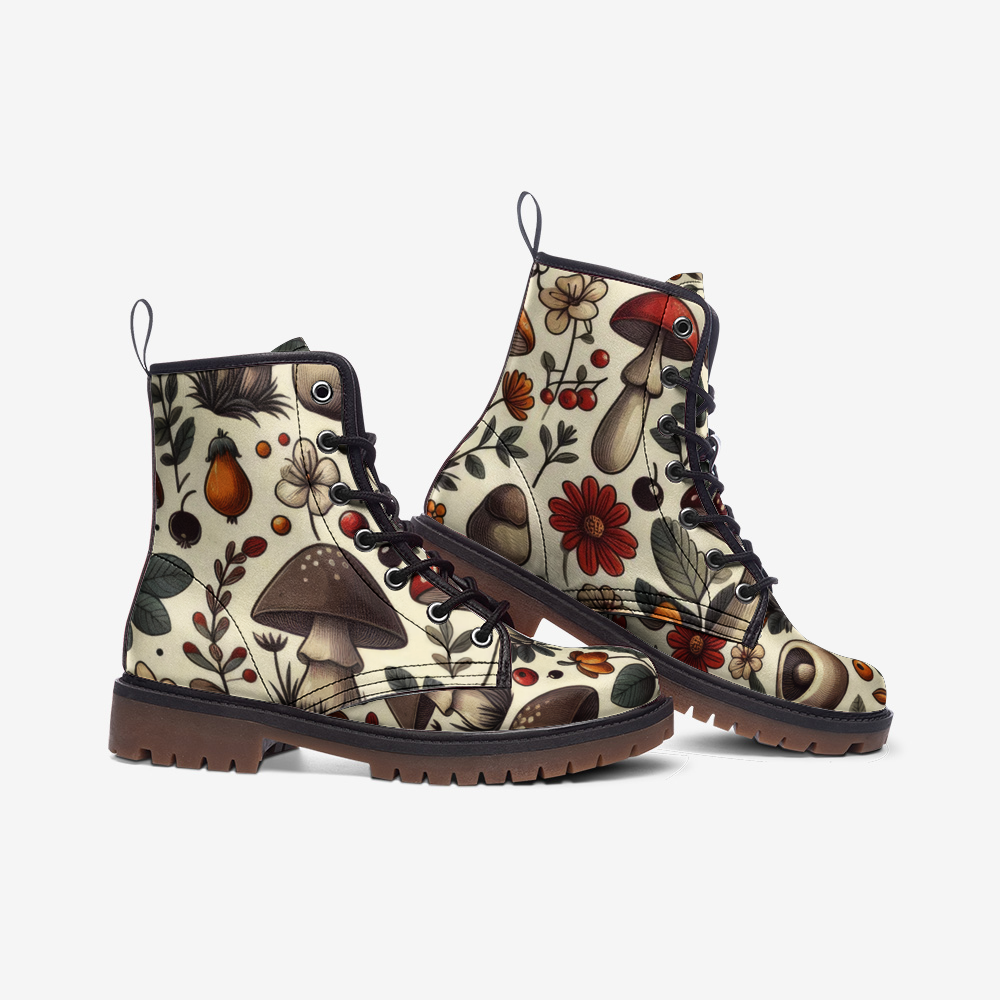 Cottagecore Mushroom Vegan Combat Boots