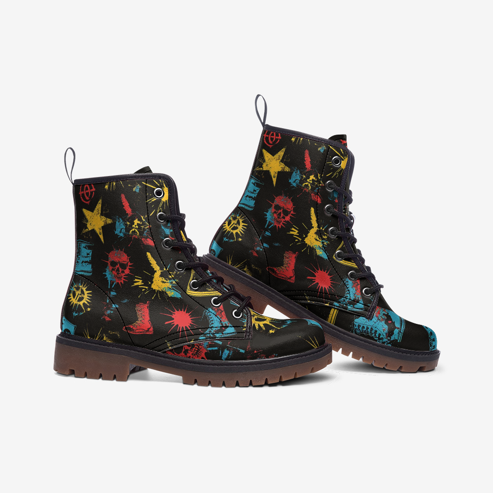 Punk Rock Combat Boots – Iconic Skull & Star Design