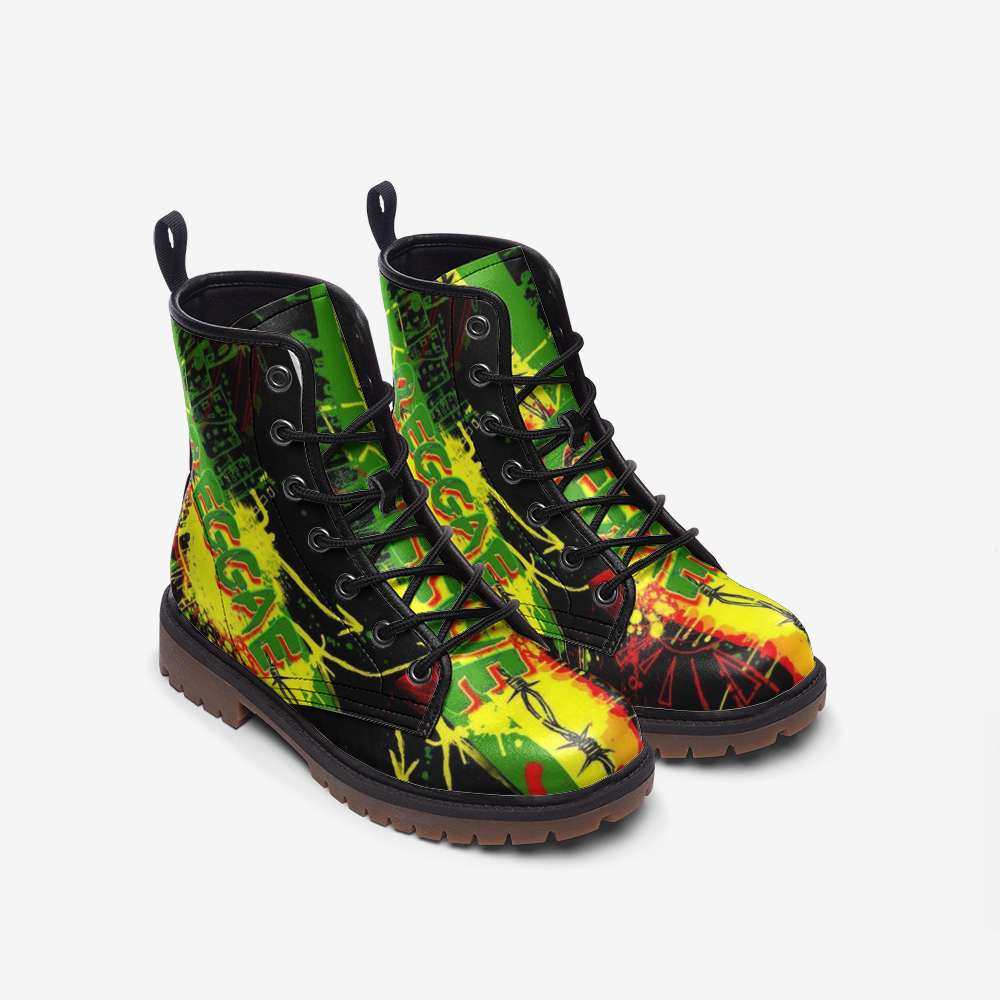 Vegan Combat Boots Bob Marley, Reggae, Weed