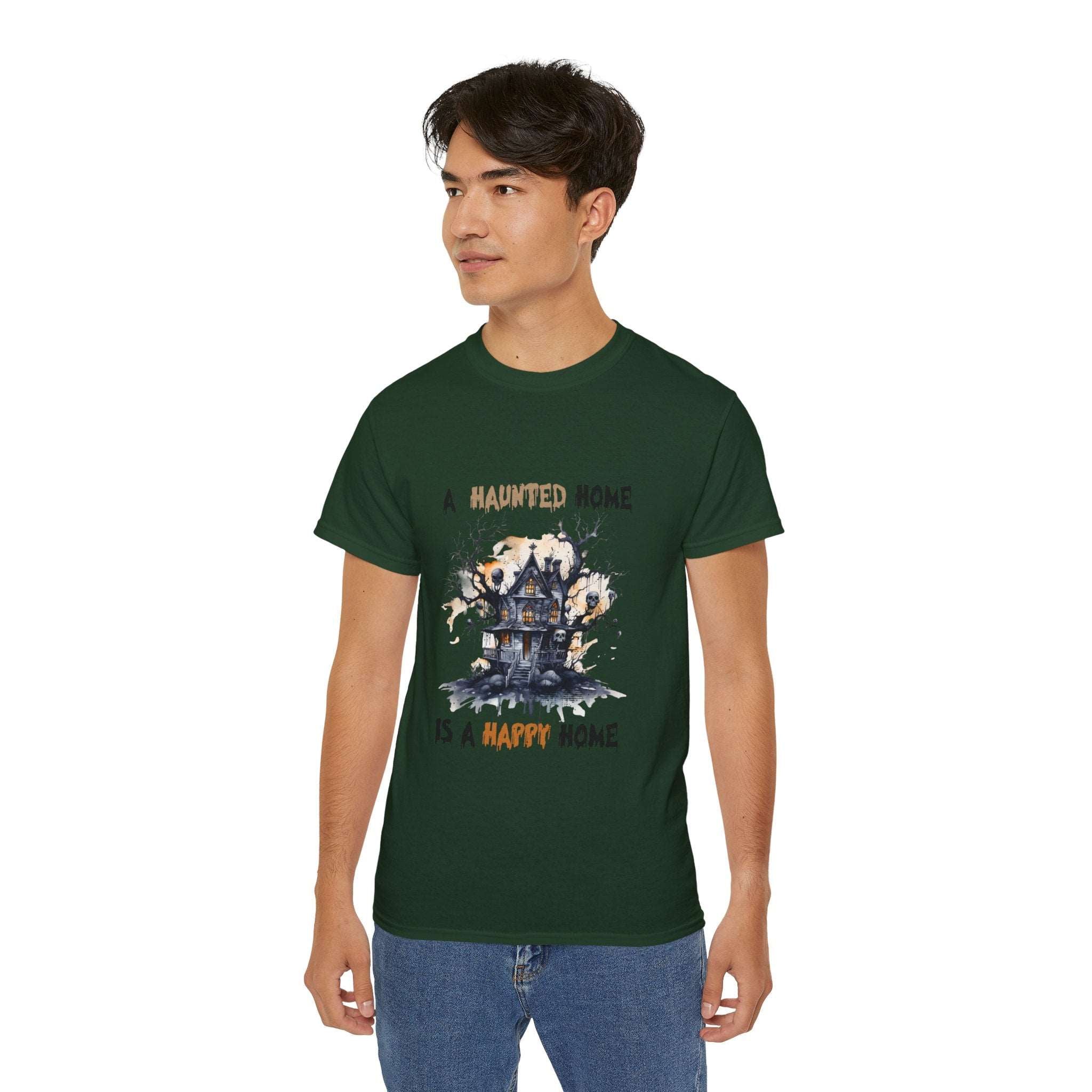 A Haunted Home Is a Happy Home T-Shirt – Spooky Haunted House Design