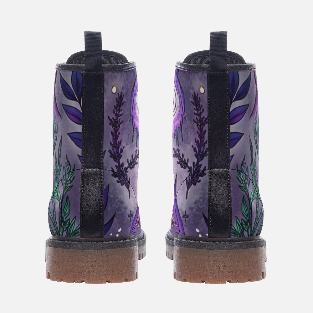 Mystic Botanical Vegan Combat Boots – Purple Hand Print