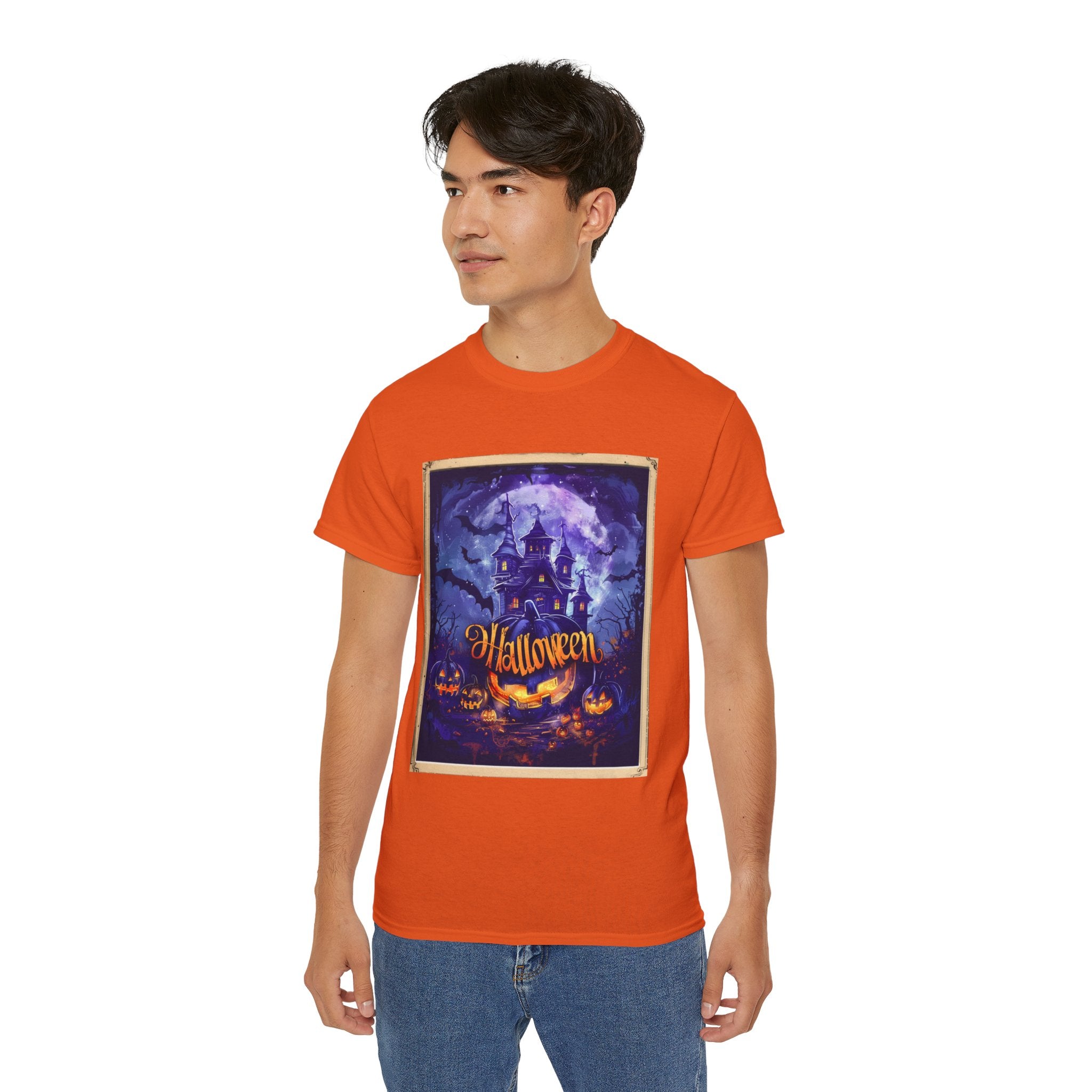 Halloween Haunted House T-Shirt – Spooky Moonlit Mansion & Pumpkins