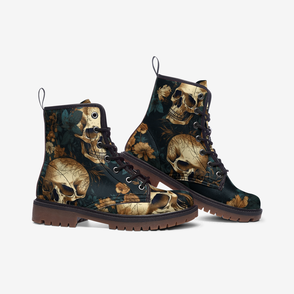 Vegan Combat Boots Skull Floral