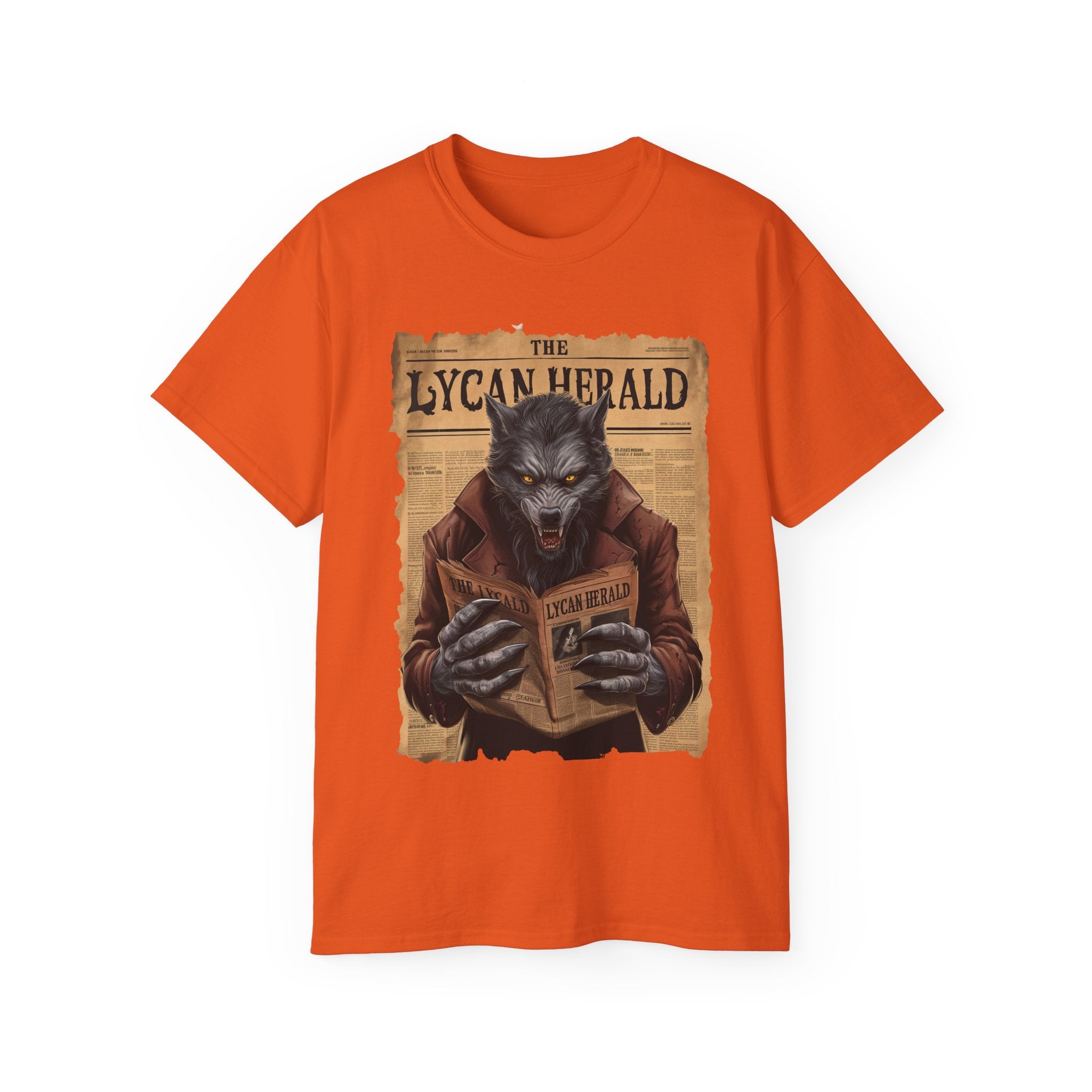 The Lycan Herald Werewolf T-Shirt – Halloween Werewolf Newspaper Design