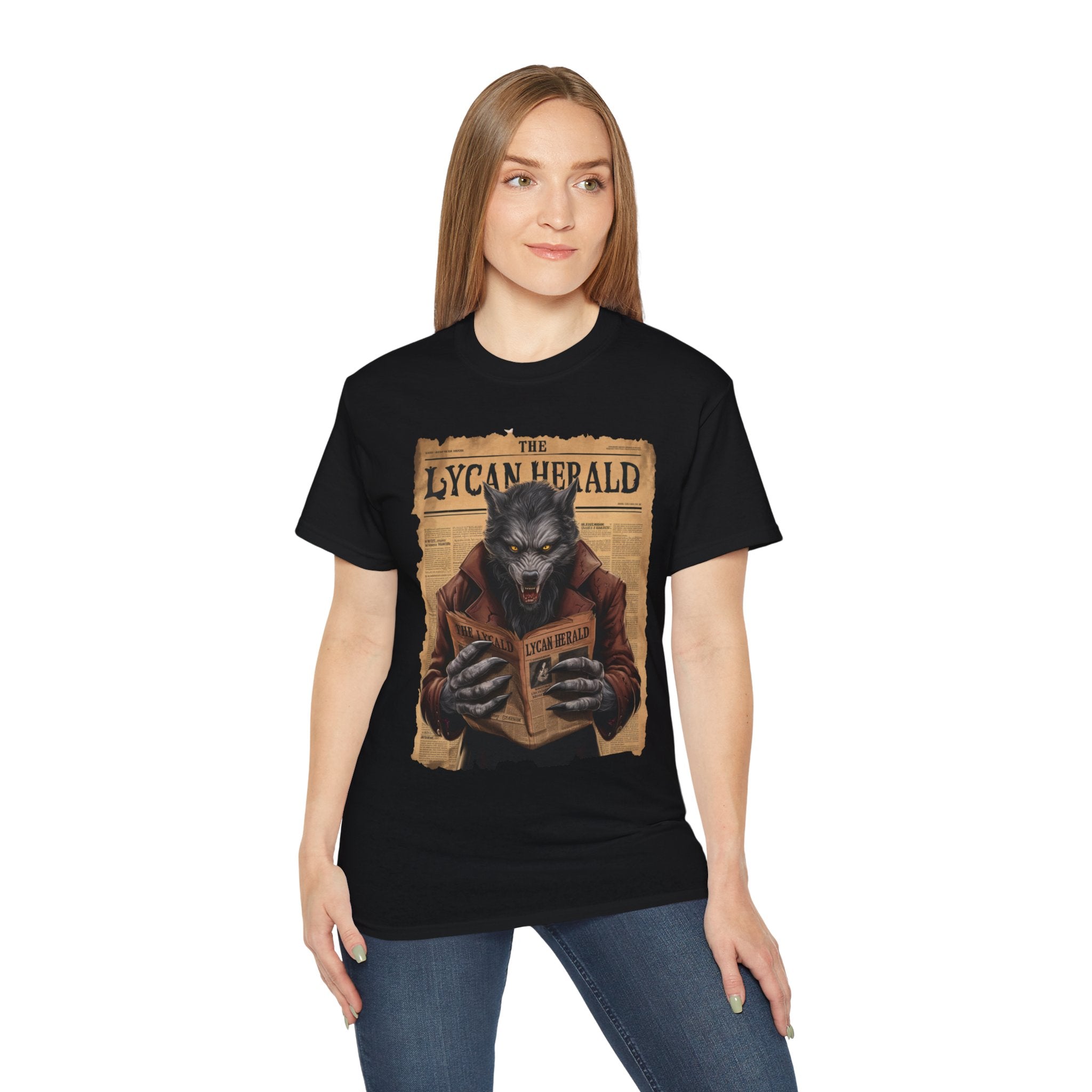 The Lycan Herald Werewolf T-Shirt – Halloween Werewolf Newspaper Design