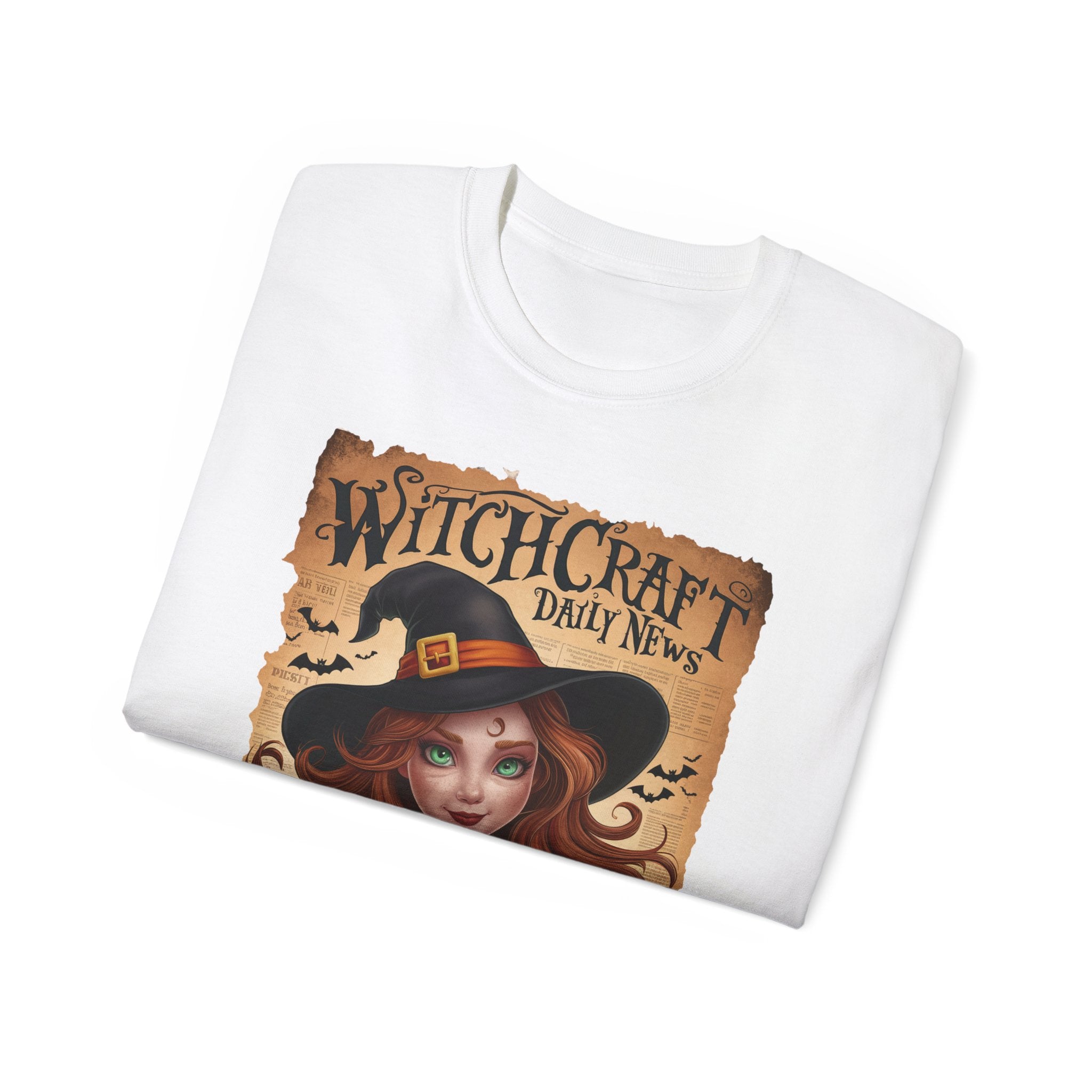 Witchcraft Daily News T-Shirt – Halloween Witch with Pumpkin Design