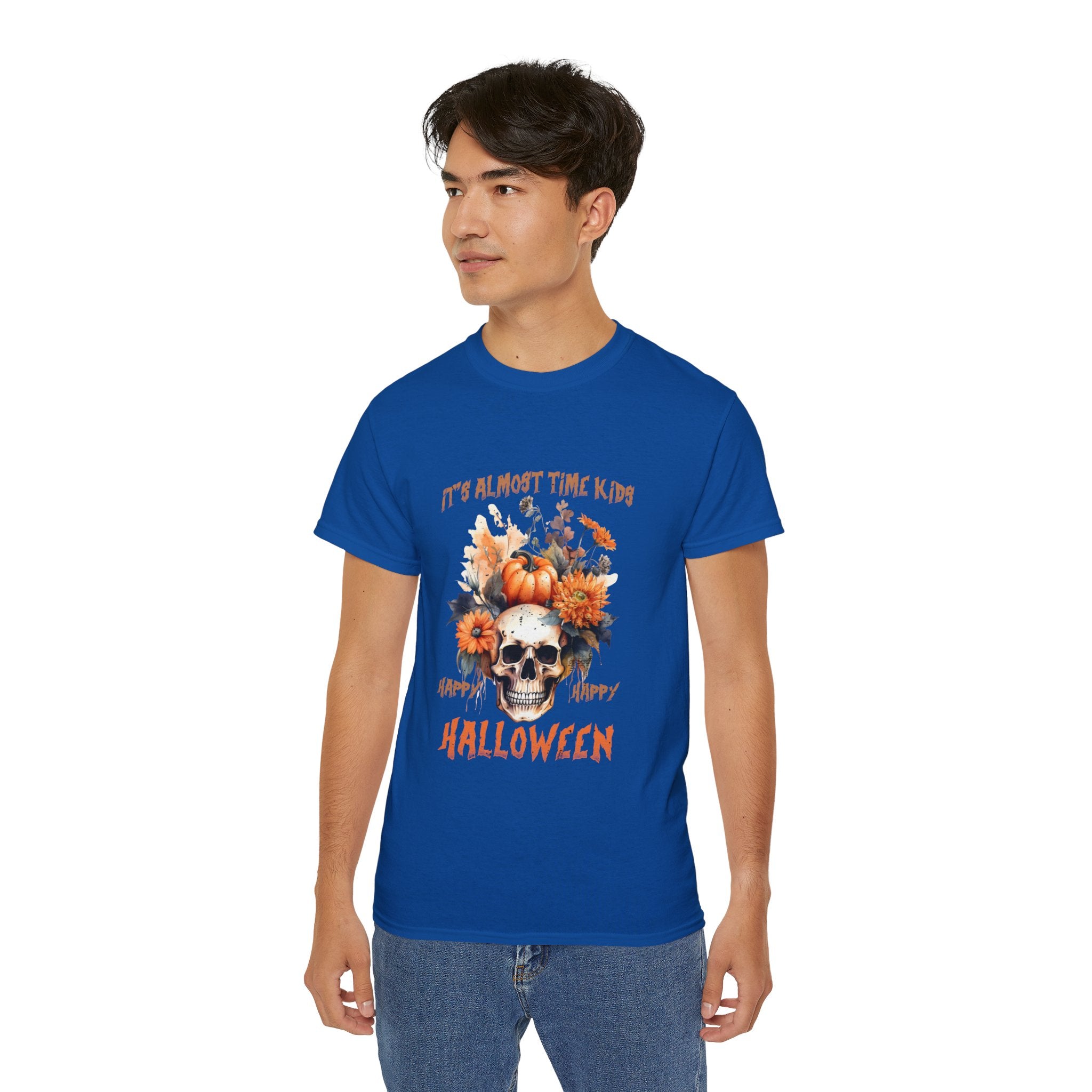 Happy Happy Halloween Skull & Pumpkin T-Shirt – Fall Floral Halloween Design