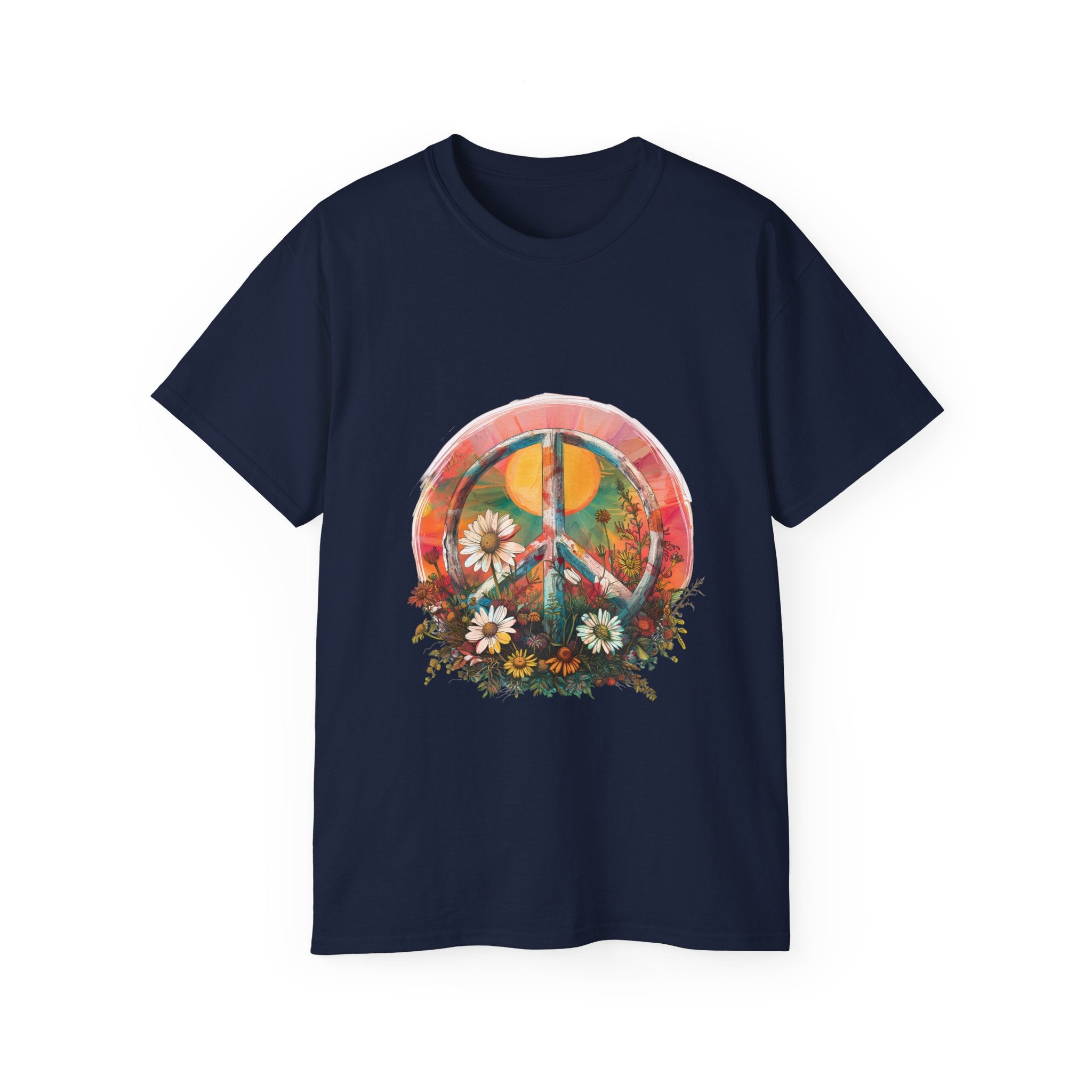 T-shirt hippie, maglietta simbolo della pace e fiori