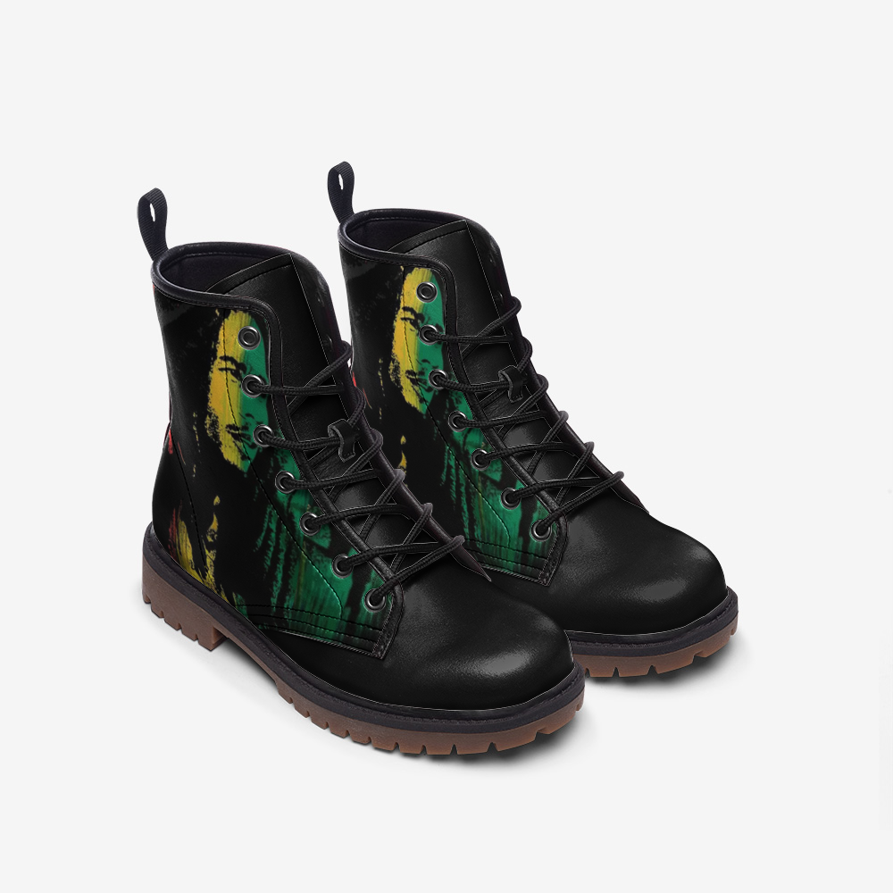 Vegan Combat Boots Bob Marley, Reggae, Weed