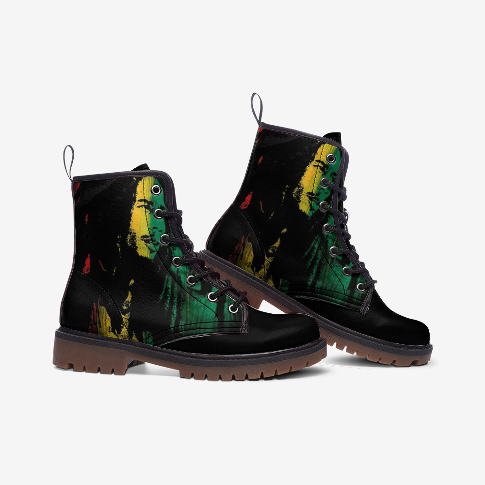 Vegan Combat Boots Bob Marley, Reggae, Weed