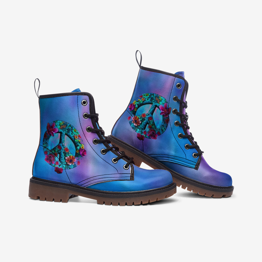 Peace & Floral Vegan Combat Boots – Eco-Friendly and Stylish