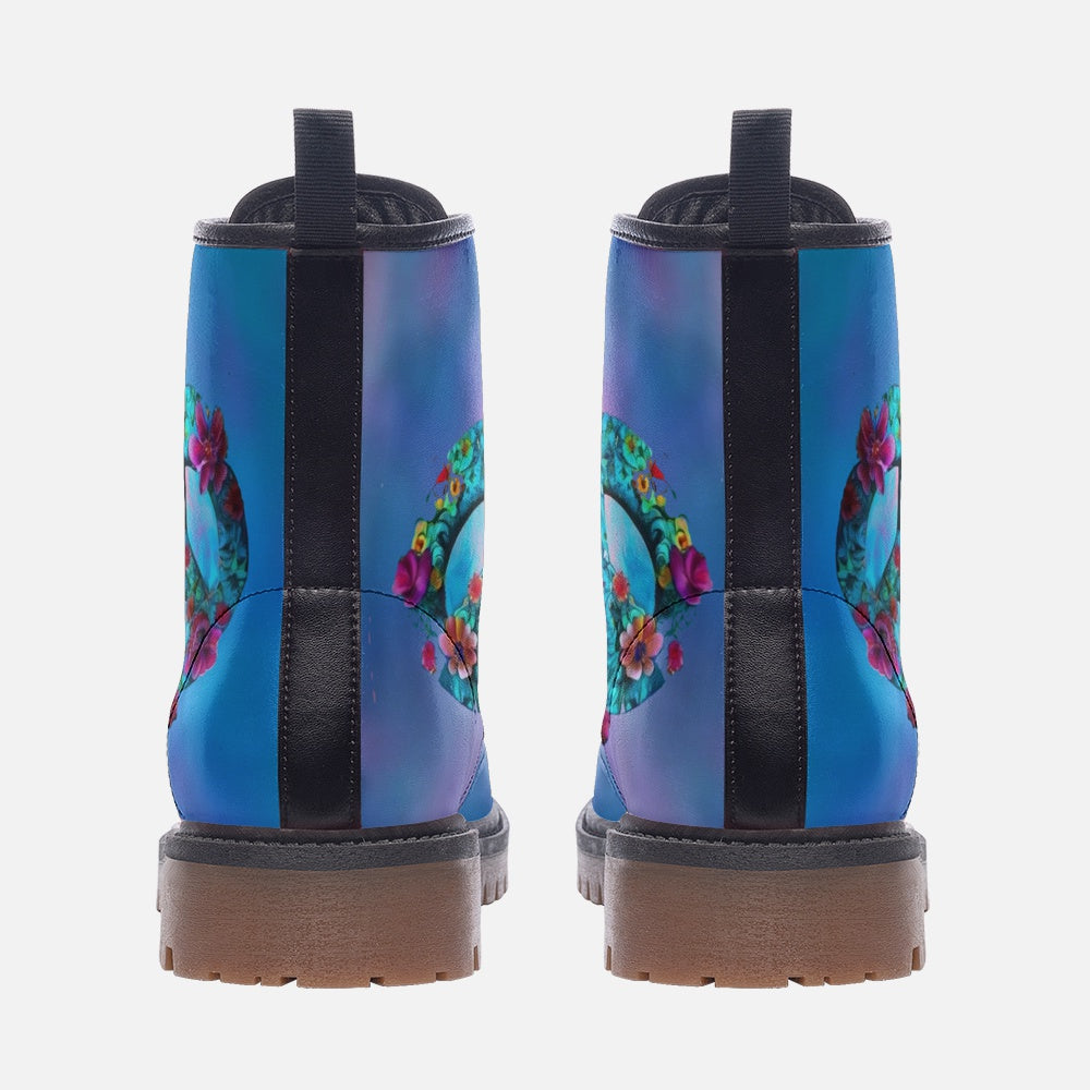 Peace & Floral Vegan Combat Boots – Eco-Friendly and Stylish