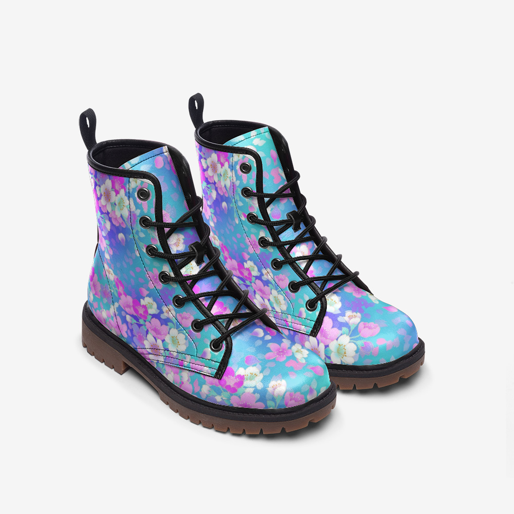 Pastel Floral Combat Boots – Vegan Artistic Style