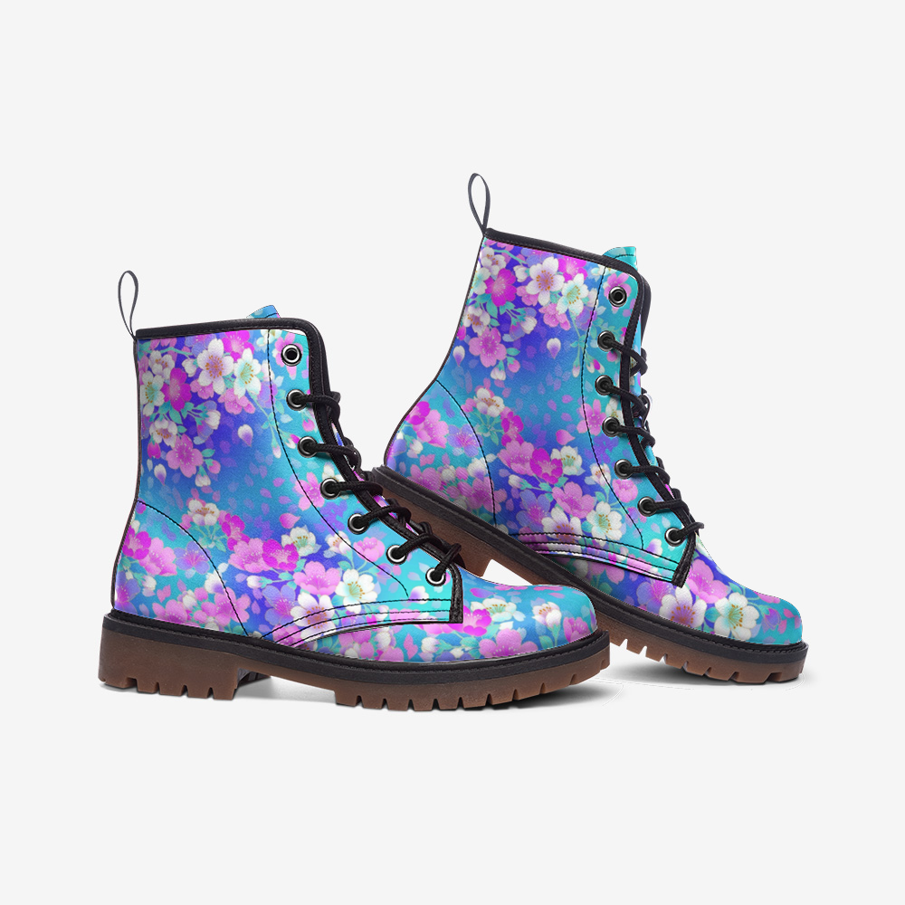 Pastel Floral Combat Boots – Vegan Artistic Style