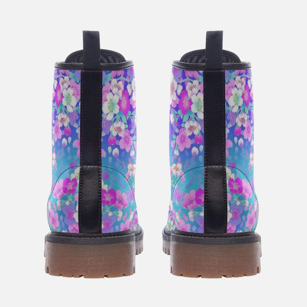 Pastel Floral Combat Boots – Vegan Artistic Style