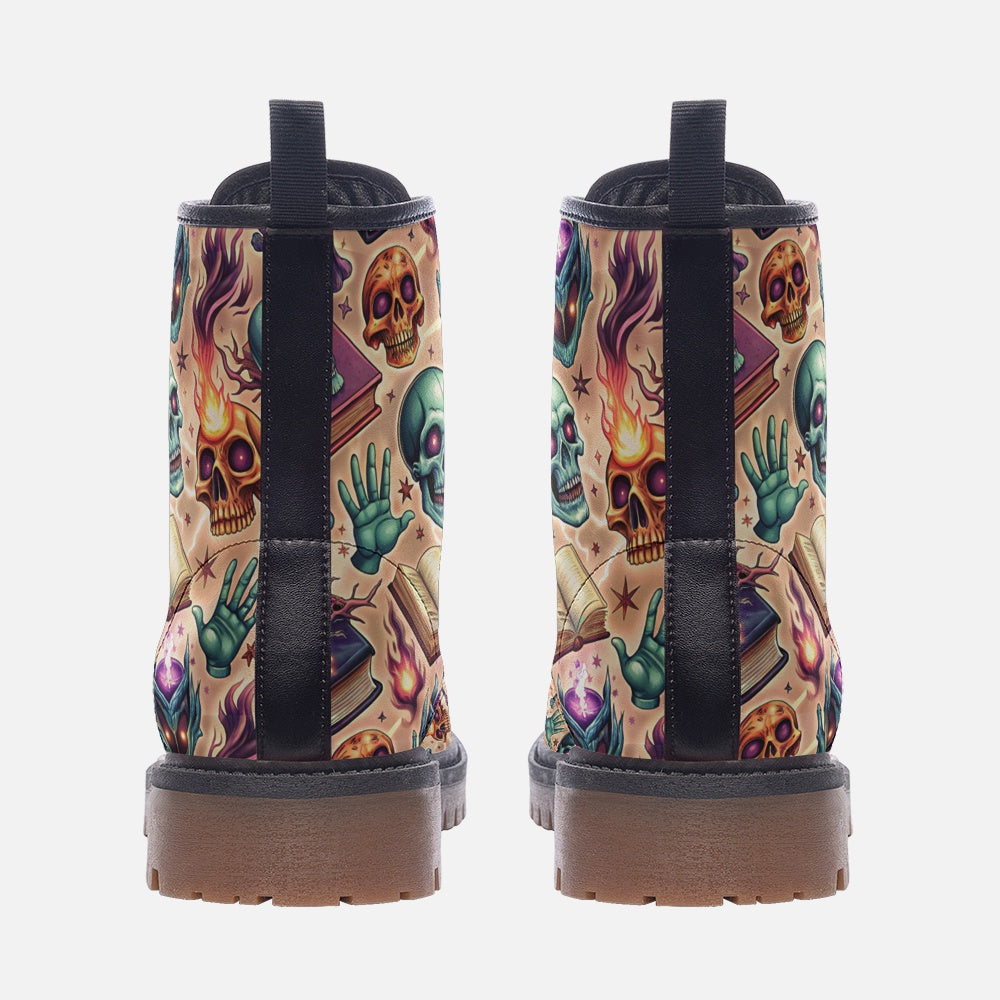 Mystic Skull Vegan Combat Boots – Spellbook & Magic Print