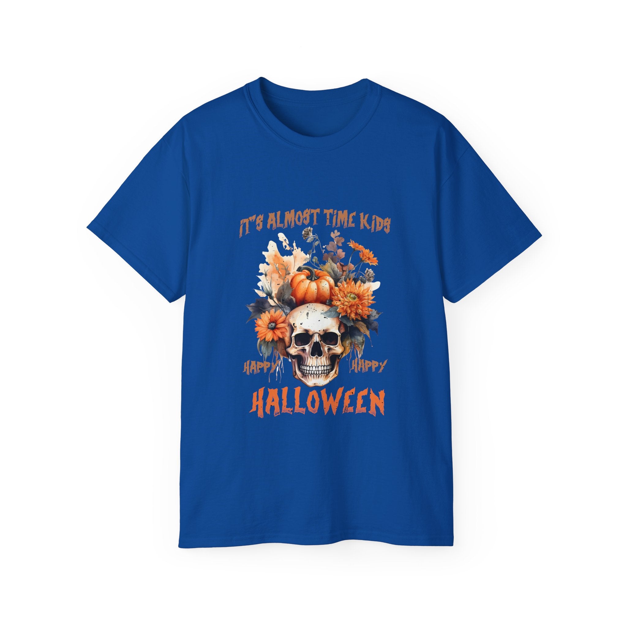 Happy Happy Halloween Skull & Pumpkin T-Shirt – Fall Floral Halloween Design